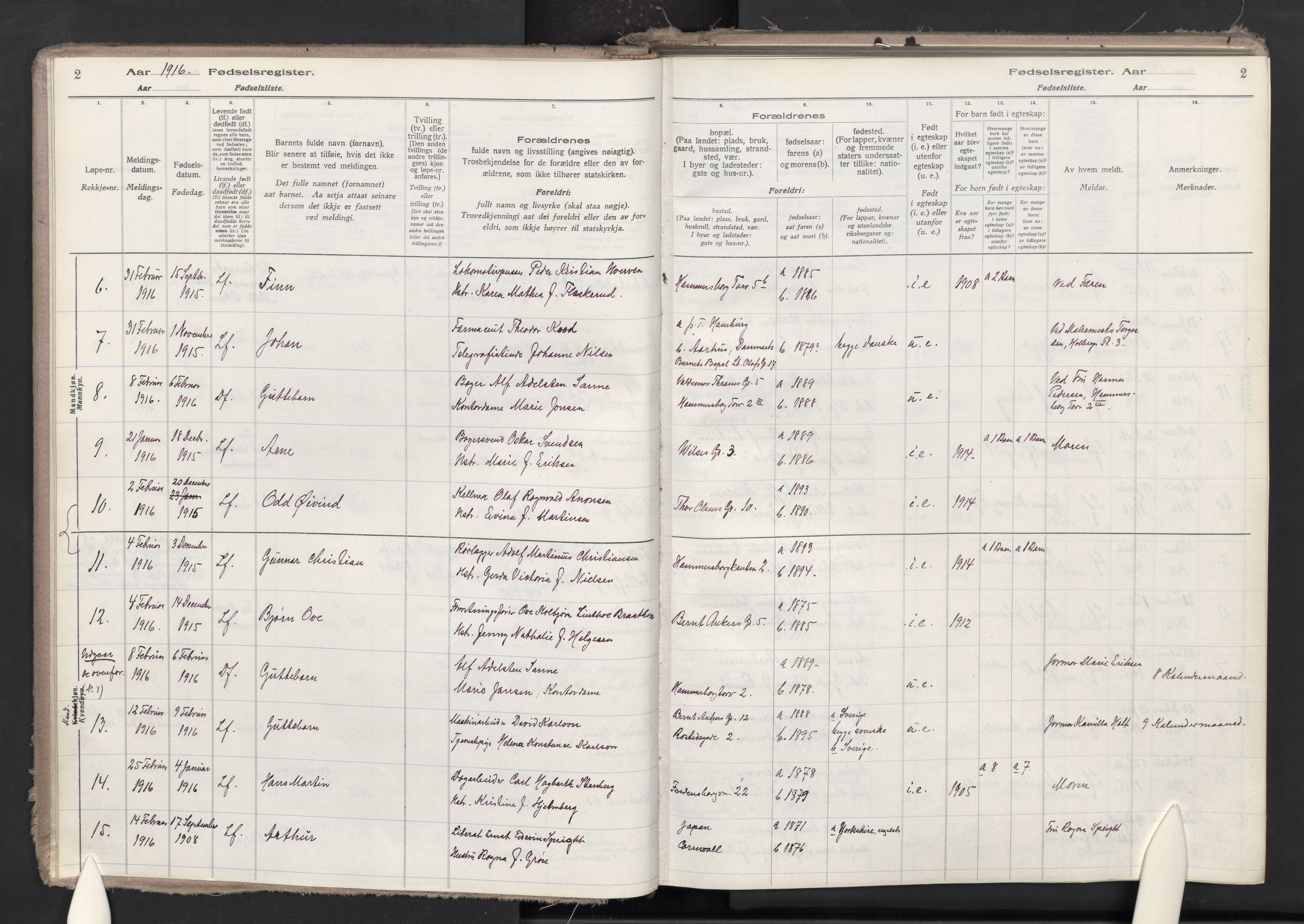 Trefoldighet prestekontor Kirkebøker, SAO/A-10882/J/Ja/L0001: Birth register no. 1, 1916-1931, p. 2