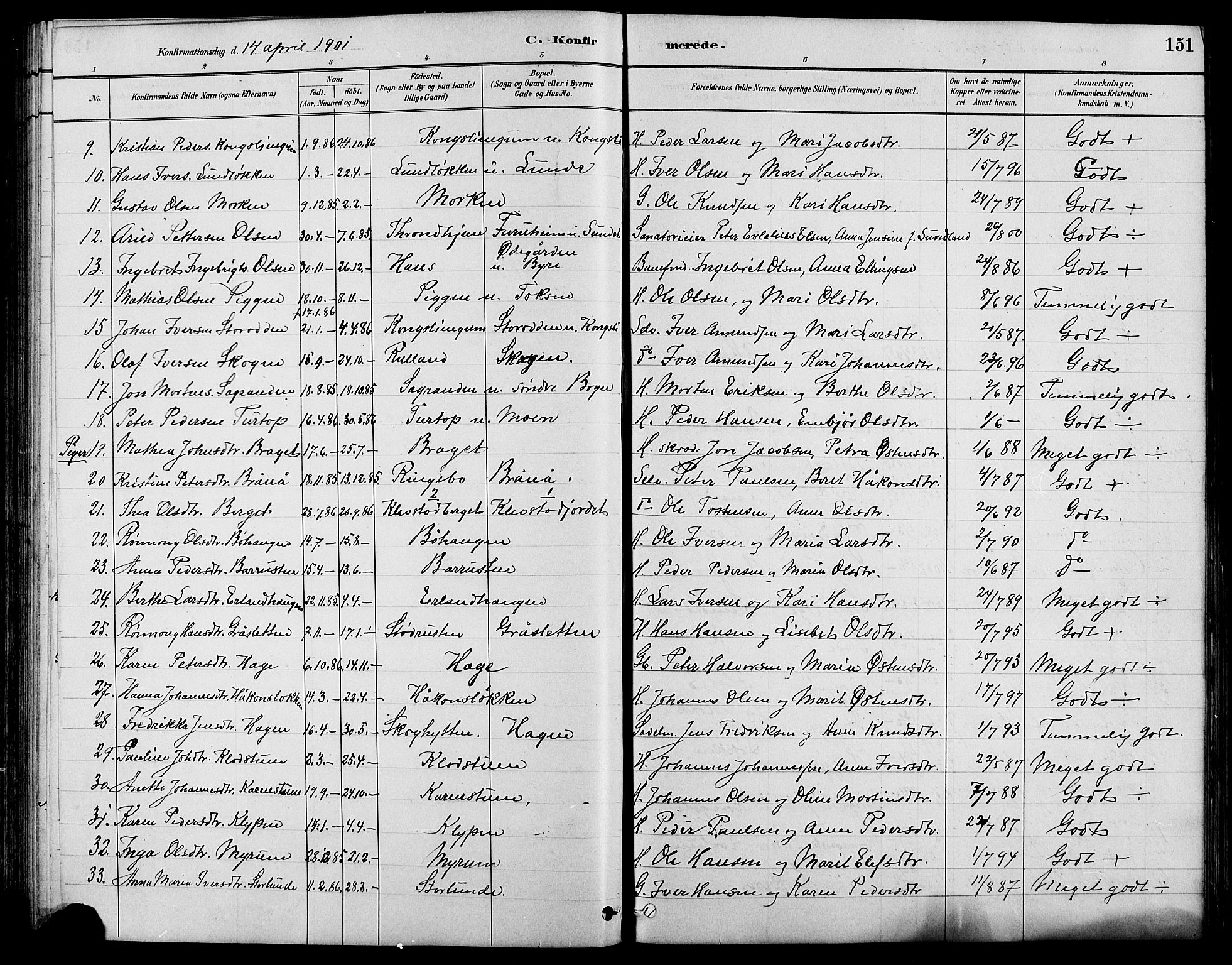 Nord-Fron prestekontor, SAH/PREST-080/H/Ha/Hab/L0004: Parish register (copy) no. 4, 1884-1914, p. 151