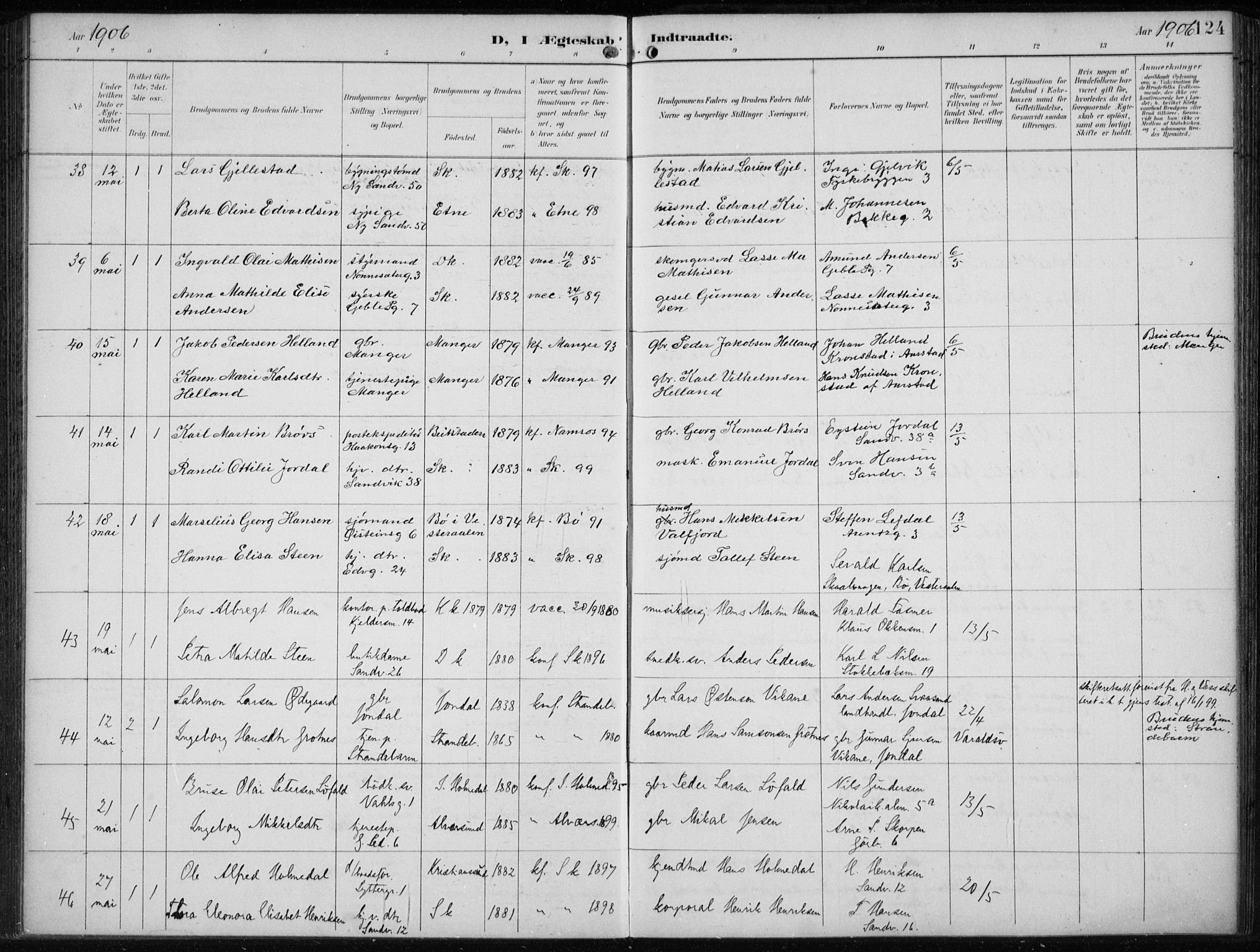 Sandviken Sokneprestembete, AV/SAB-A-77601/H/Ha/L0014: Parish register (official) no. D 1, 1896-1911, p. 124