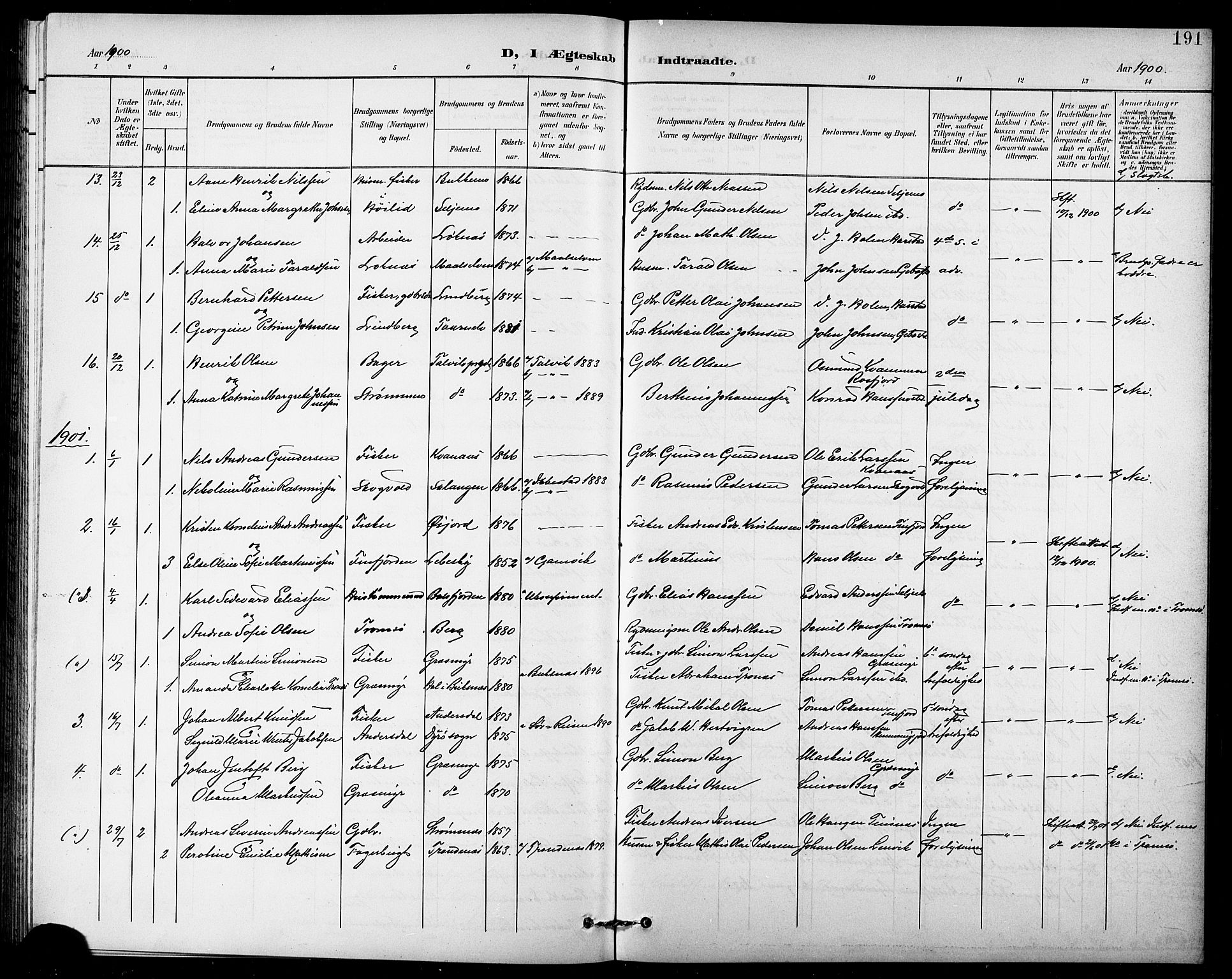 Lenvik sokneprestembete, SATØ/S-1310/H/Ha/Hab/L0008klokker: Parish register (copy) no. 8, 1899-1911, p. 191