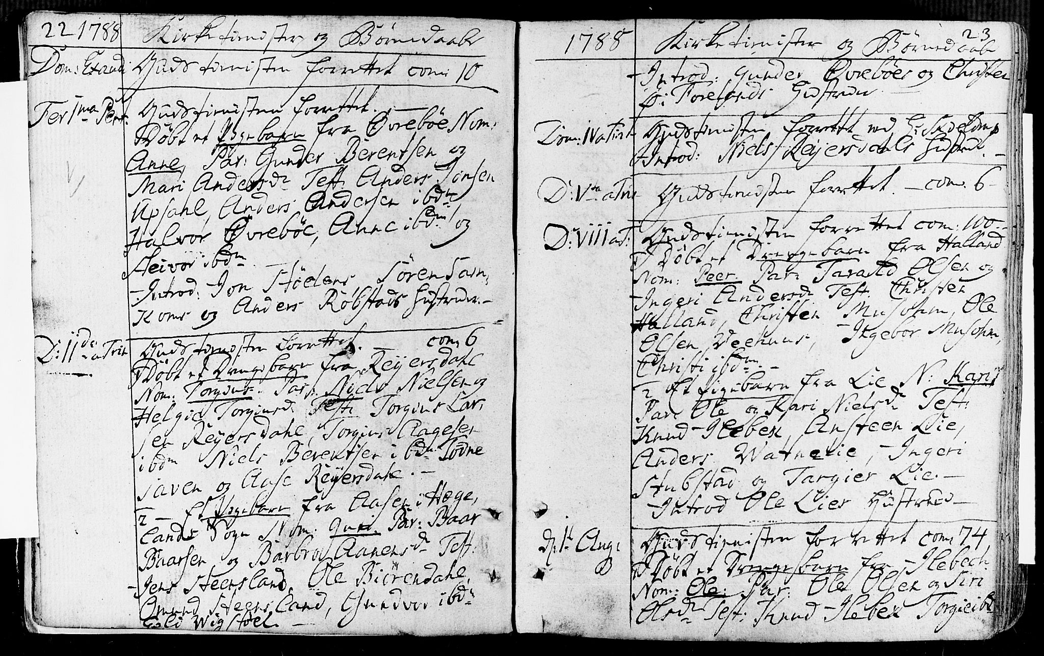 Vennesla sokneprestkontor, SAK/1111-0045/Fa/Fac/L0002: Parish register (official) no. A 2, 1785-1834, p. 22-23