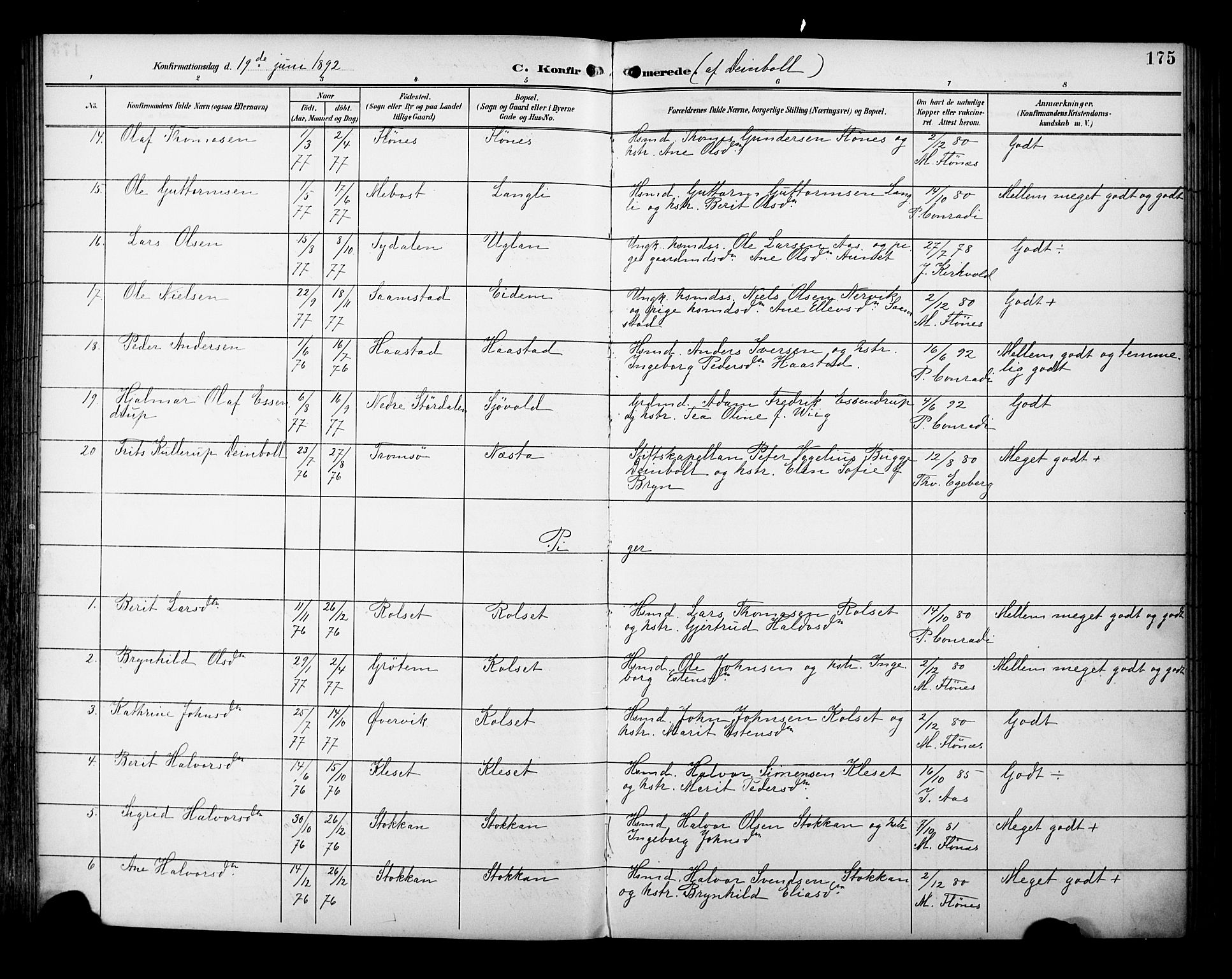 Ministerialprotokoller, klokkerbøker og fødselsregistre - Sør-Trøndelag, AV/SAT-A-1456/695/L1149: Parish register (official) no. 695A09, 1891-1902, p. 175