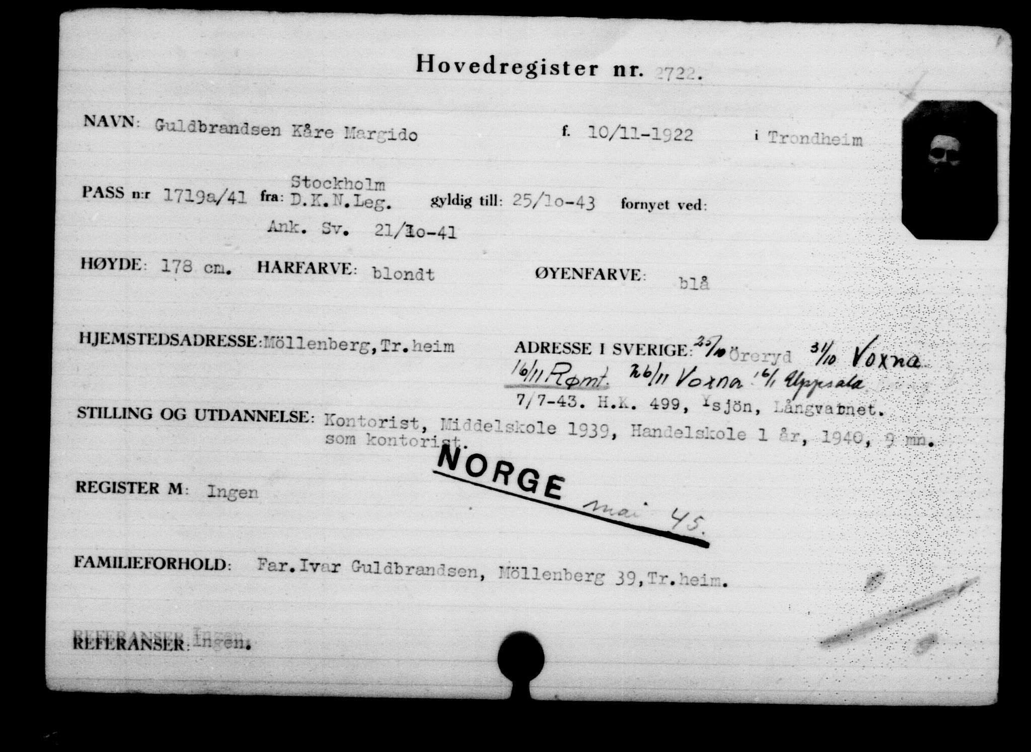 Den Kgl. Norske Legasjons Flyktningskontor, AV/RA-S-6753/V/Va/L0003: Kjesäterkartoteket.  Flyktningenr. 2001-3495, 1940-1945, p. 1104