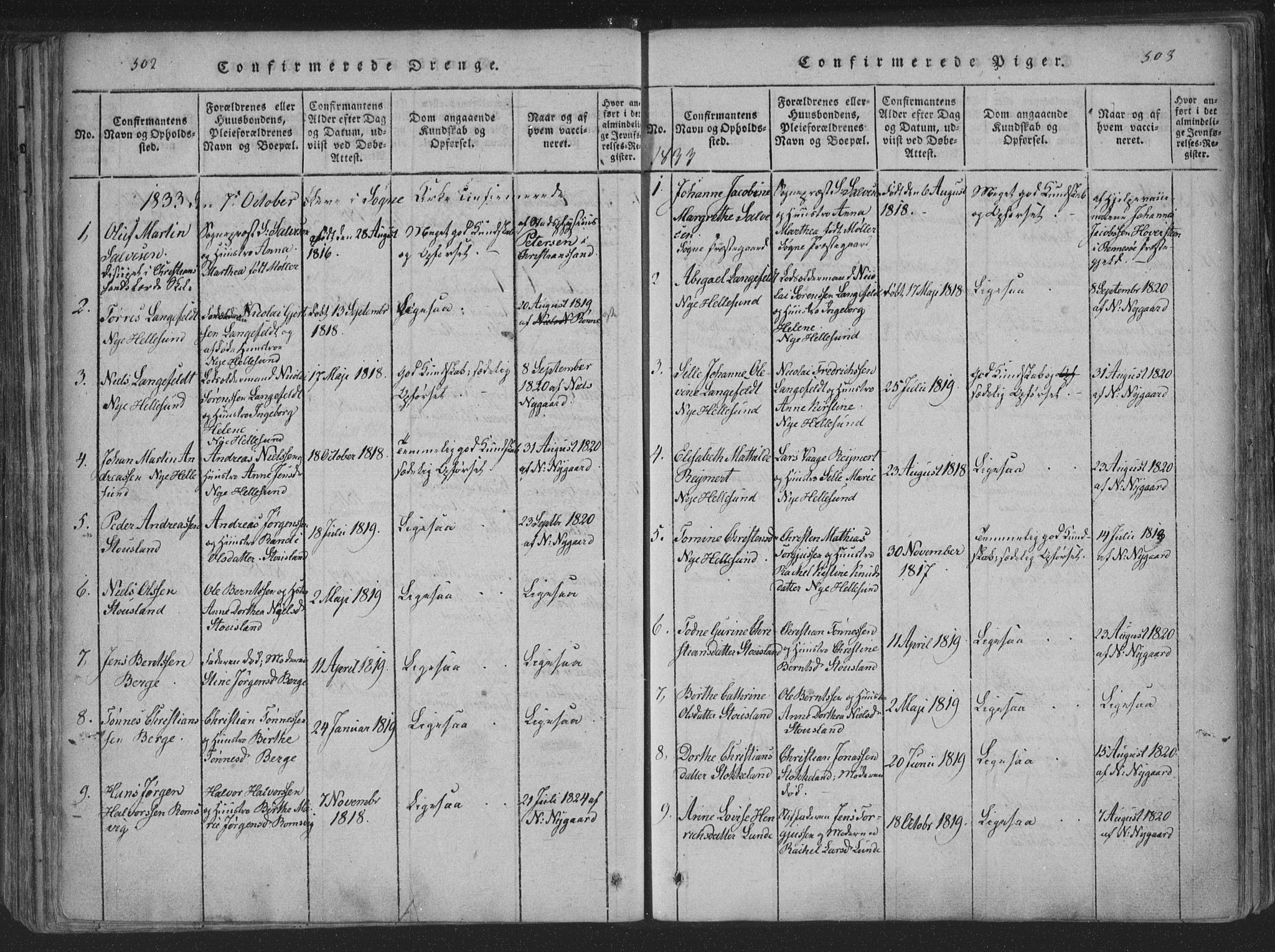 Søgne sokneprestkontor, SAK/1111-0037/F/Fa/Fab/L0008: Parish register (official) no. A 8, 1821-1838, p. 502-503