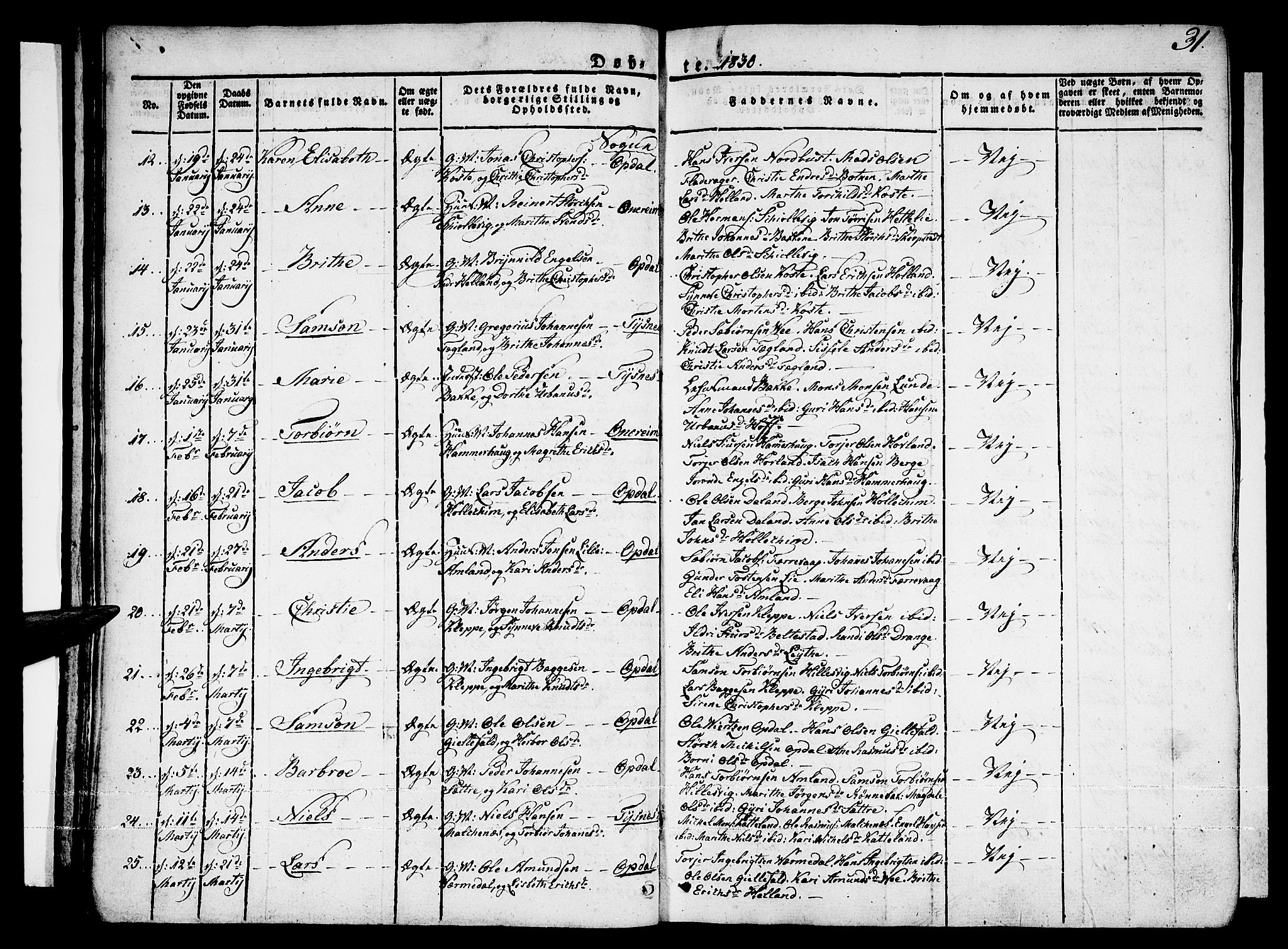 Tysnes sokneprestembete, AV/SAB-A-78601/H/Haa: Parish register (official) no. A 8, 1826-1837, p. 31