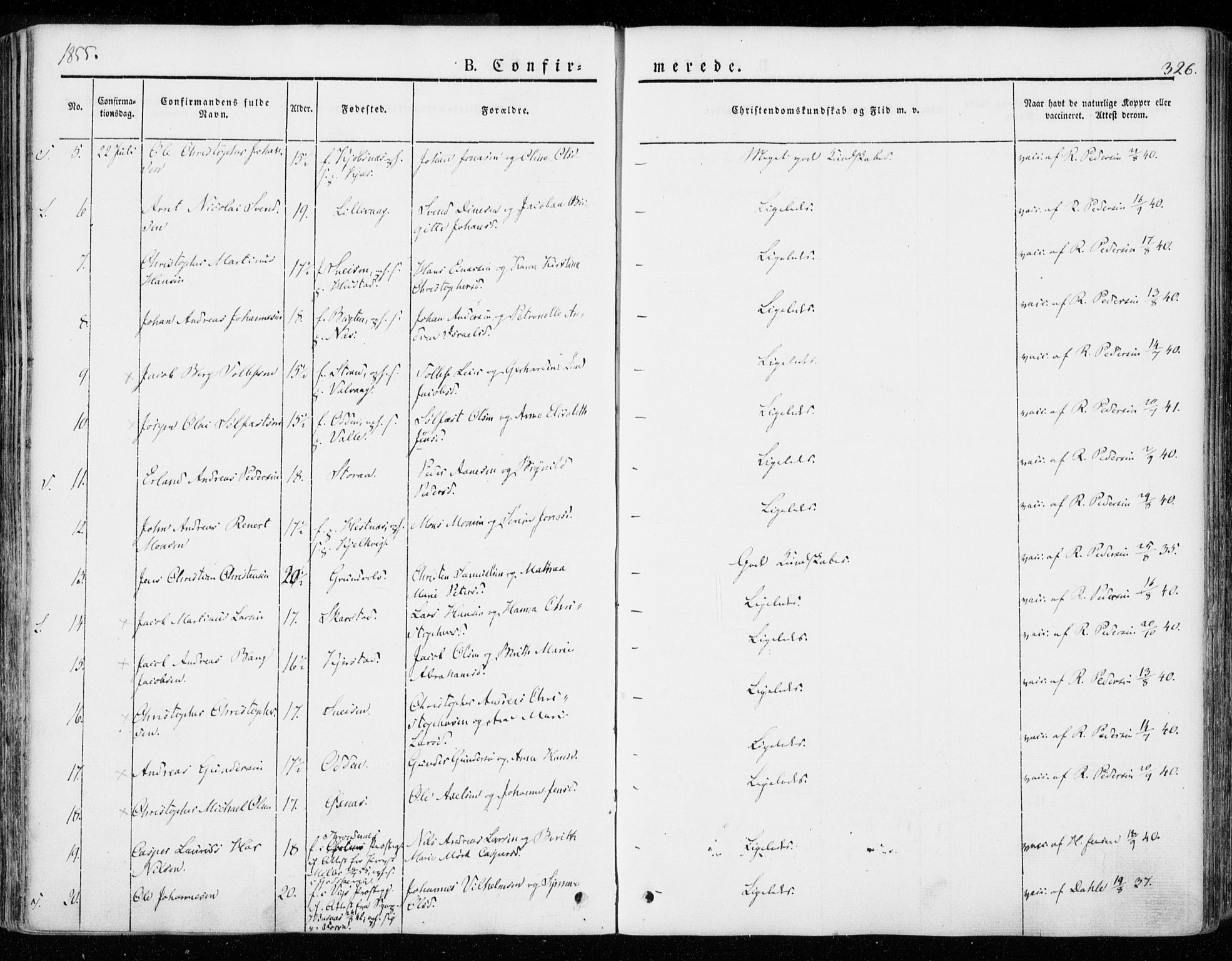 Ministerialprotokoller, klokkerbøker og fødselsregistre - Nordland, AV/SAT-A-1459/872/L1033: Parish register (official) no. 872A08, 1840-1863, p. 326