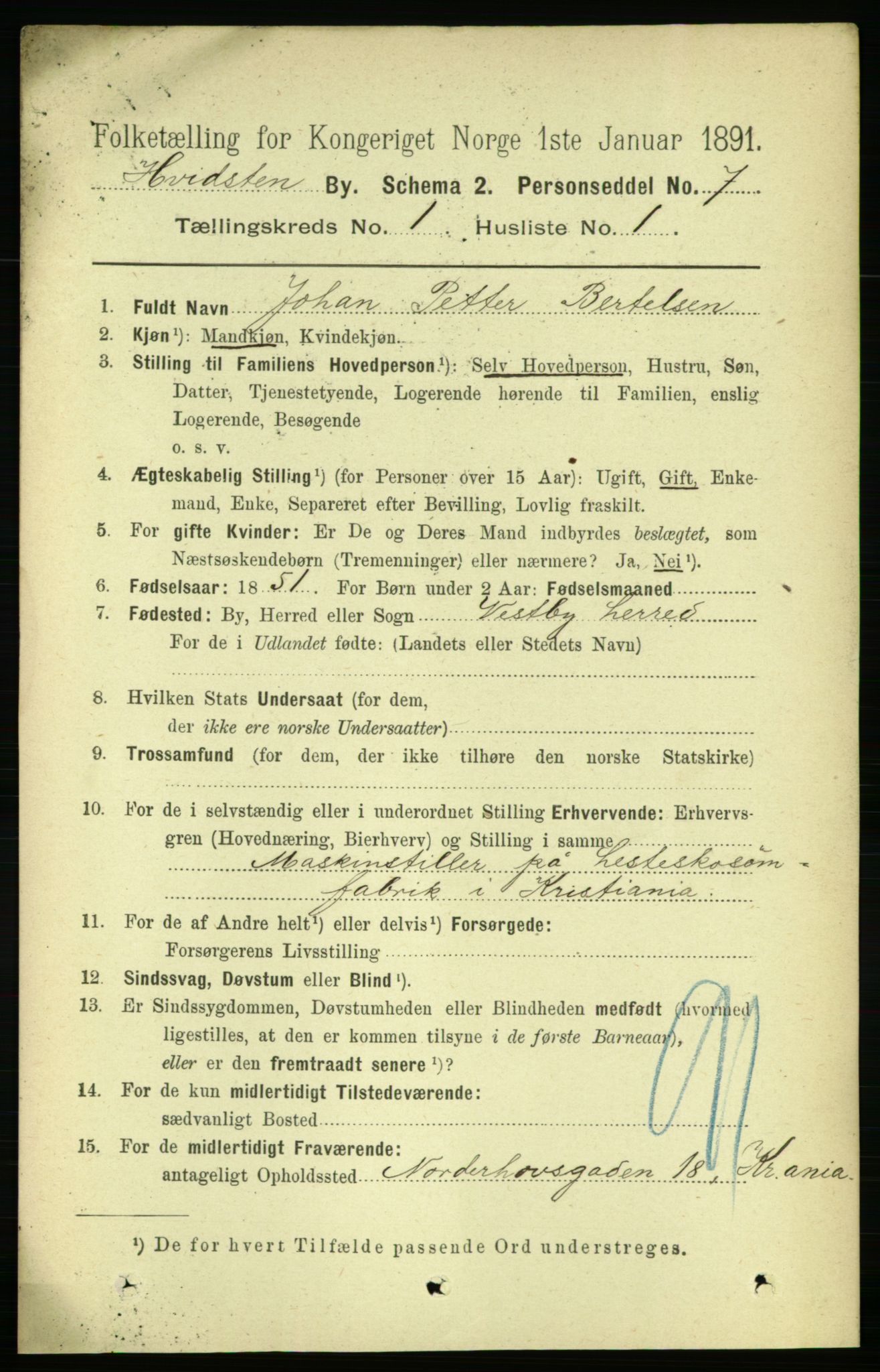 RA, 1891 census for 0202 Hvitsten, 1891, p. 15