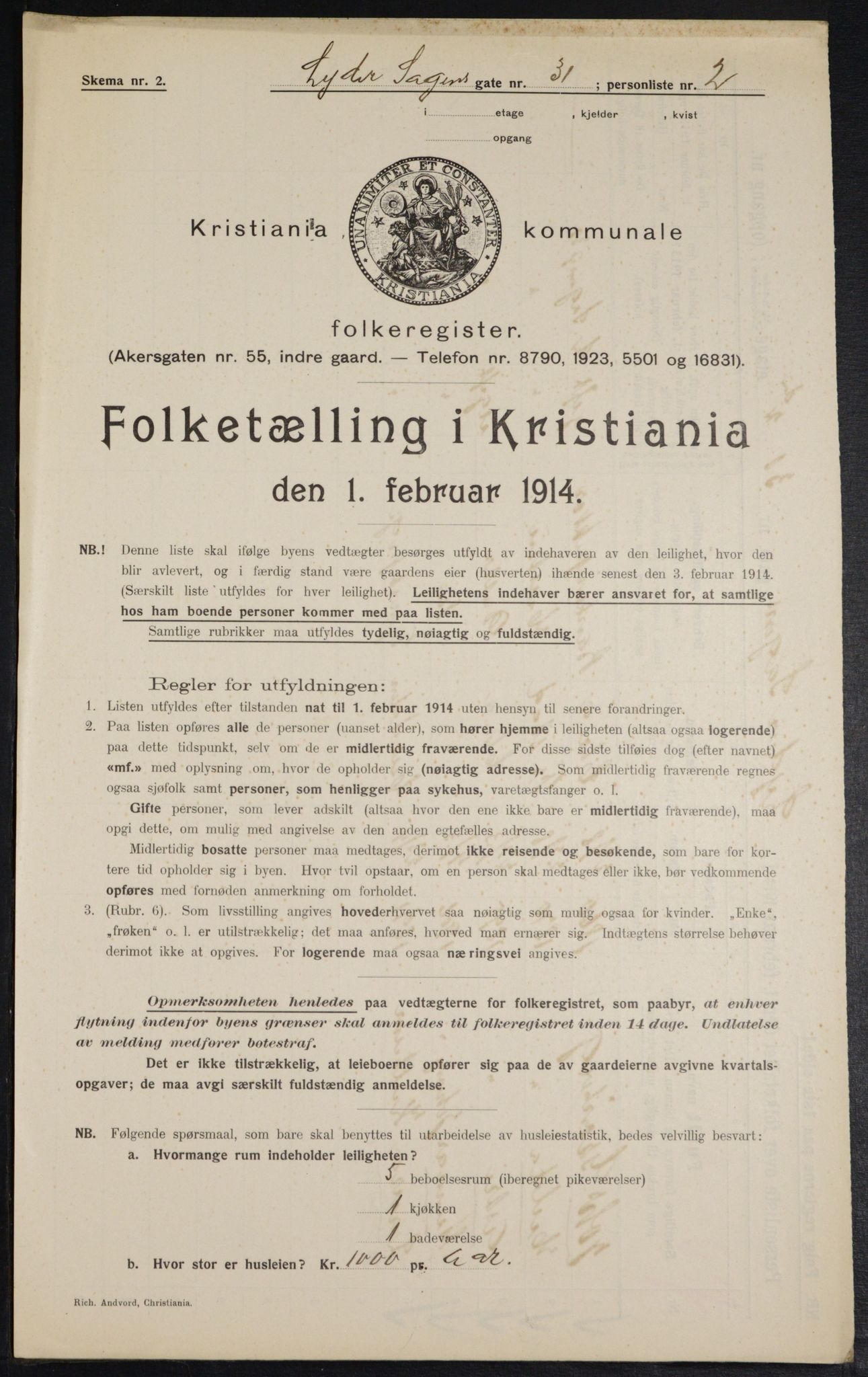 OBA, Municipal Census 1914 for Kristiania, 1914, p. 58482