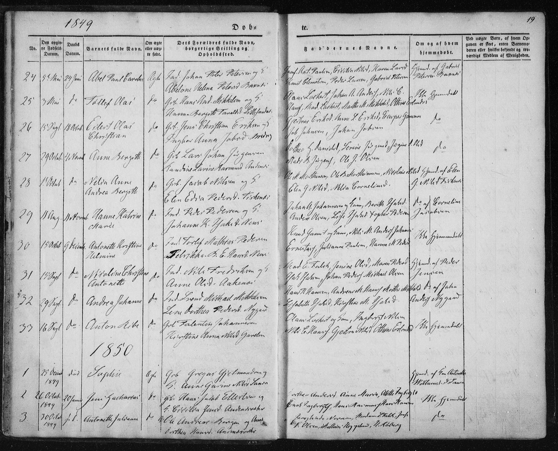 Ministerialprotokoller, klokkerbøker og fødselsregistre - Nordland, SAT/A-1459/897/L1396: Parish register (official) no. 897A04, 1842-1866, p. 19