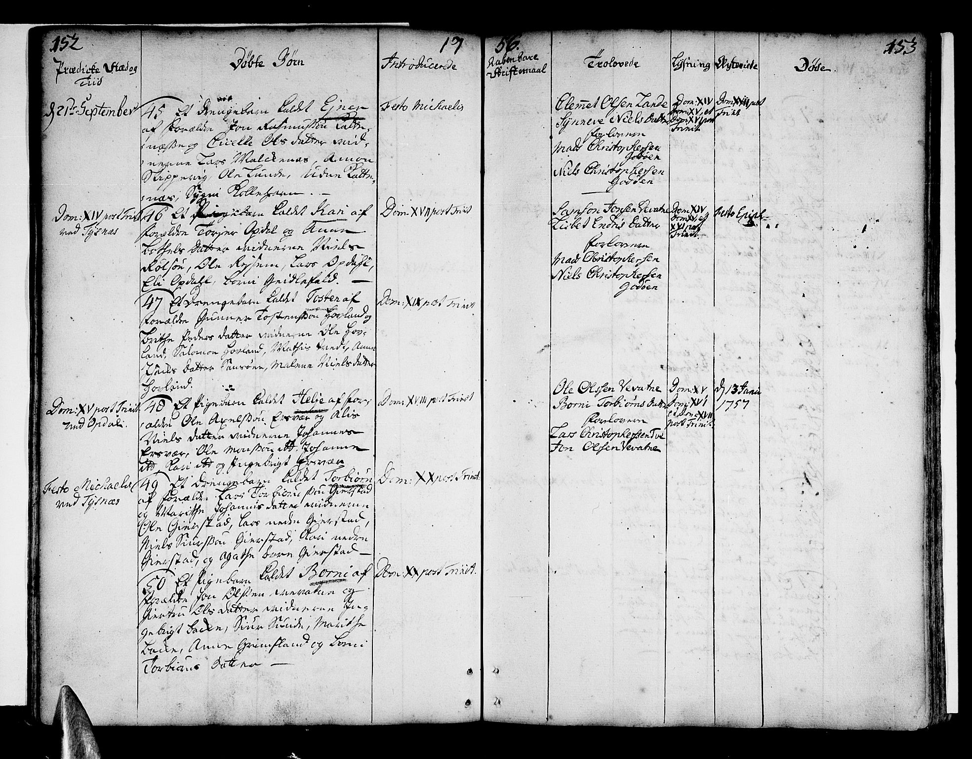 Tysnes sokneprestembete, AV/SAB-A-78601/H/Haa: Parish register (official) no. A 4, 1750-1761, p. 152-153