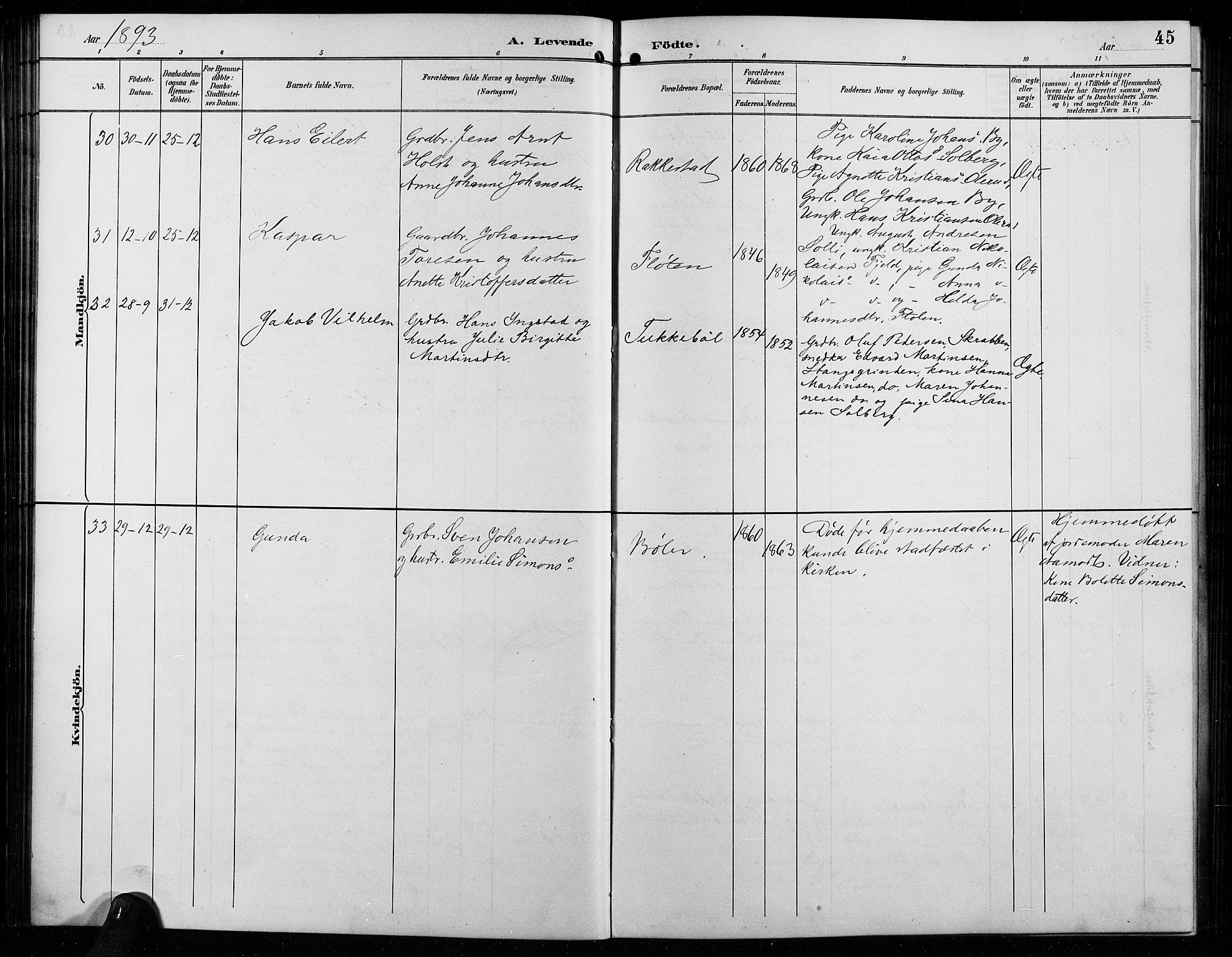 Enebakk prestekontor Kirkebøker, SAO/A-10171c/G/Ga/L0006: Parish register (copy) no. I 6, 1889-1911, p. 45