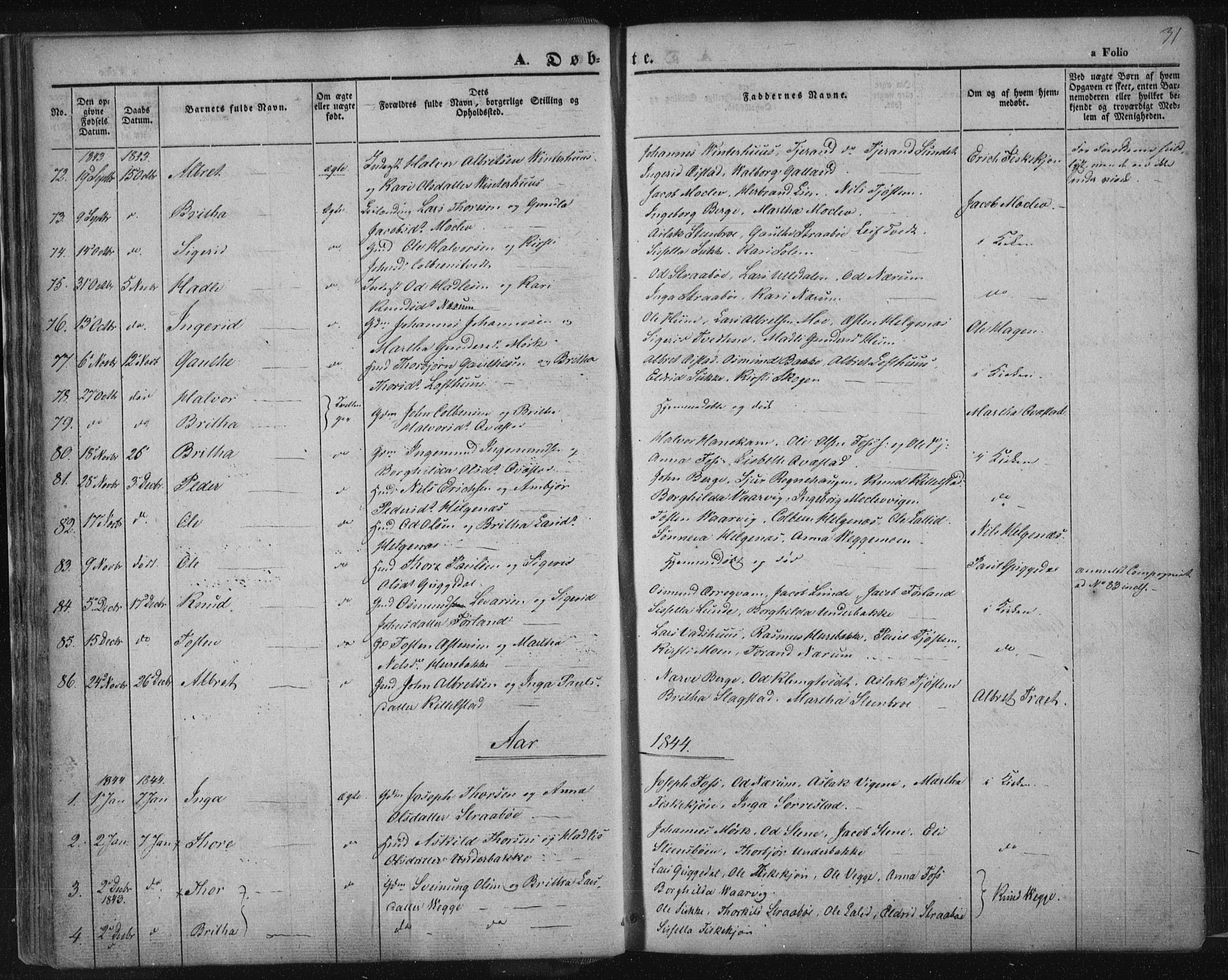 Suldal sokneprestkontor, SAST/A-101845/01/IV/L0008: Parish register (official) no. A 8, 1836-1853, p. 31