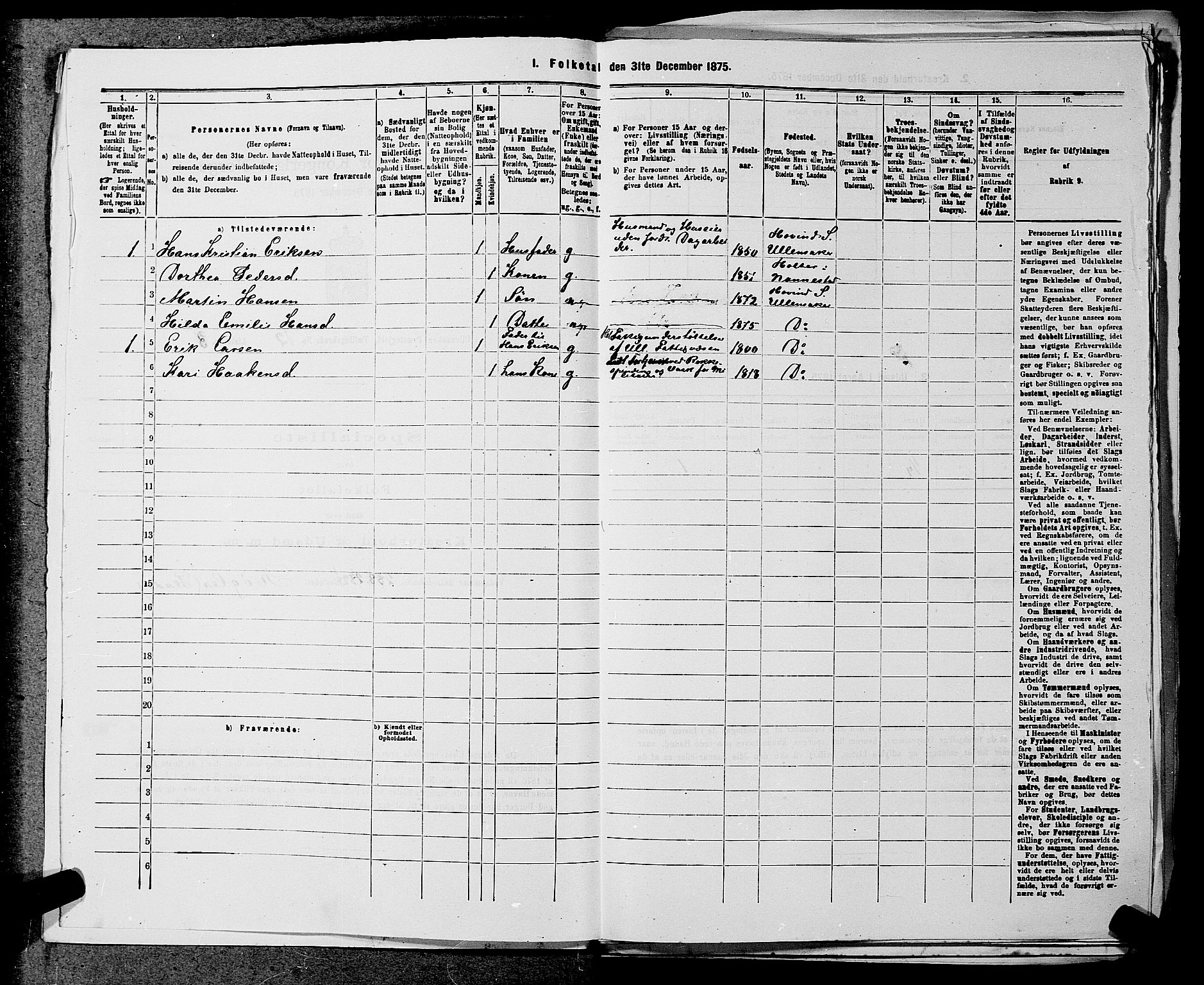 RA, 1875 census for 0235P Ullensaker, 1875, p. 1722