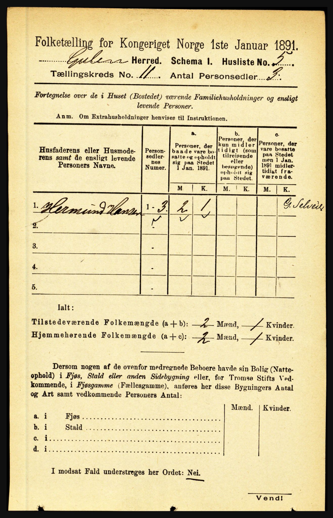 RA, 1891 census for 1411 Gulen, 1891, p. 3626