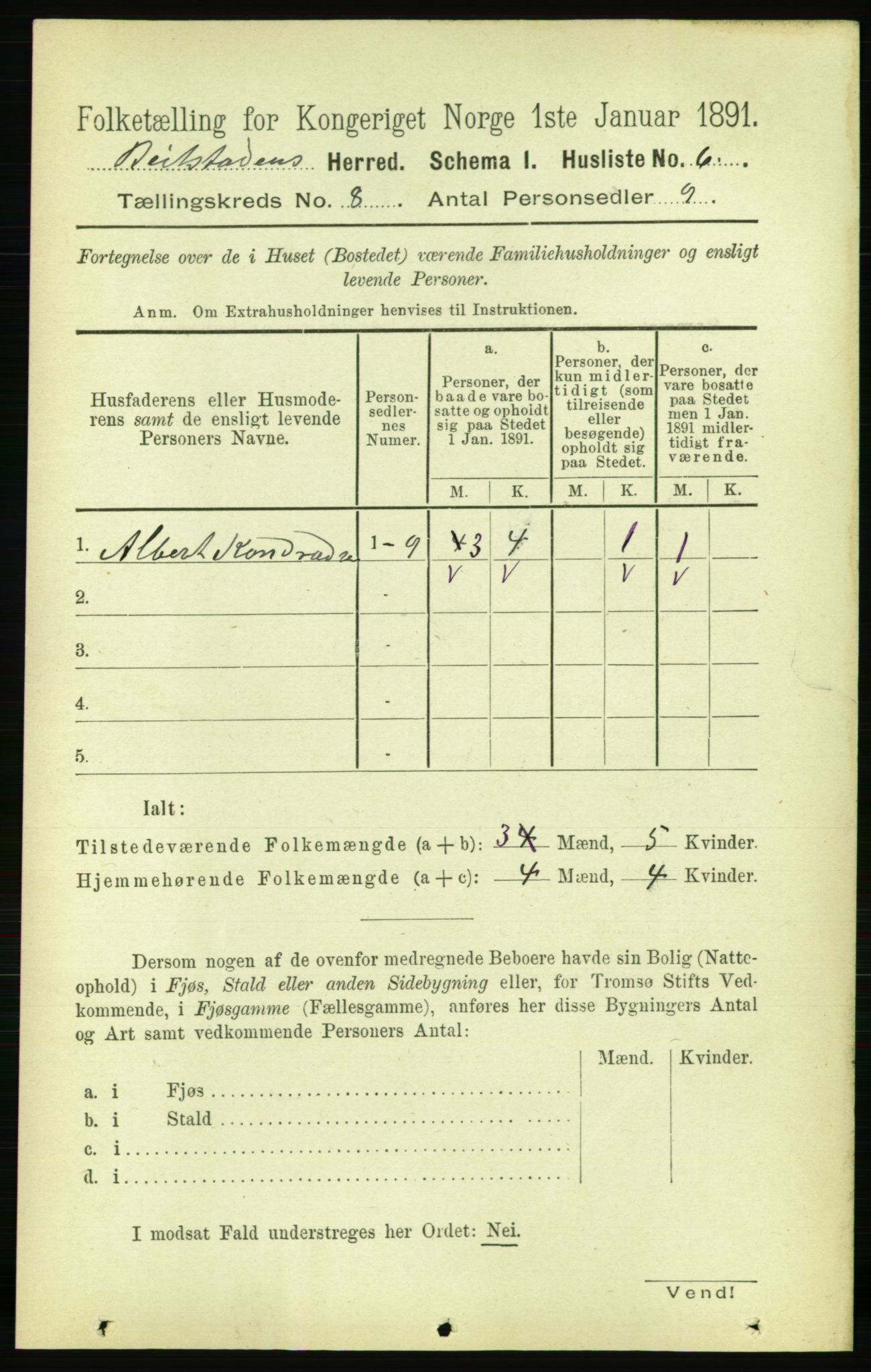 RA, 1891 census for 1727 Beitstad, 1891, p. 2127