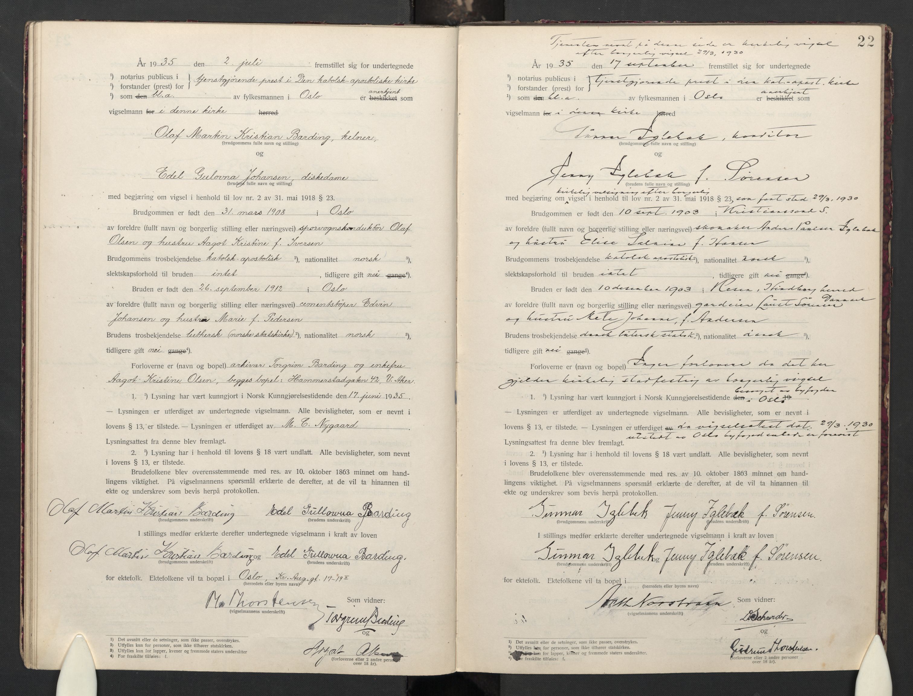 Den katolsk apostoliske menighet i Oslo , AV/SAO-PAO-0214/F/Fb/L0004: Dissenter register no. 4, 1919-1947, p. 22