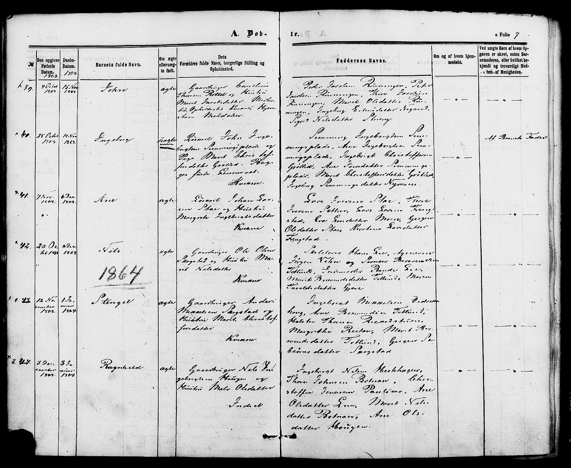 Kvikne prestekontor, SAH/PREST-064/H/Ha/Haa/L0006: Parish register (official) no. 6, 1863-1886, p. 7