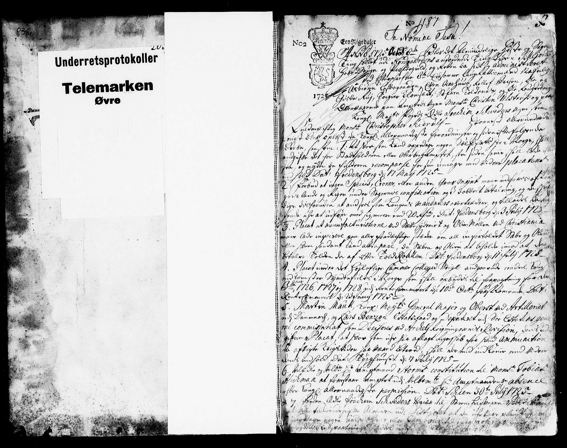 Vest-Telemark sorenskriveri, AV/SAKO-A-134/F/Fa/L0024: Tingbok, 1725-1728, p. 1