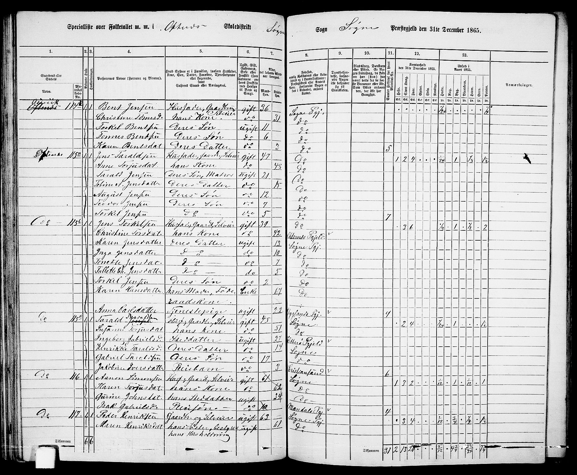 RA, 1865 census for Søgne, 1865, p. 79