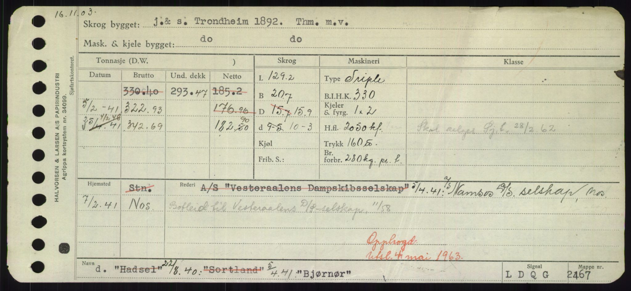 Sjøfartsdirektoratet med forløpere, Skipsmålingen, RA/S-1627/H/Hd/L0004: Fartøy, Bia-Boy, p. 249