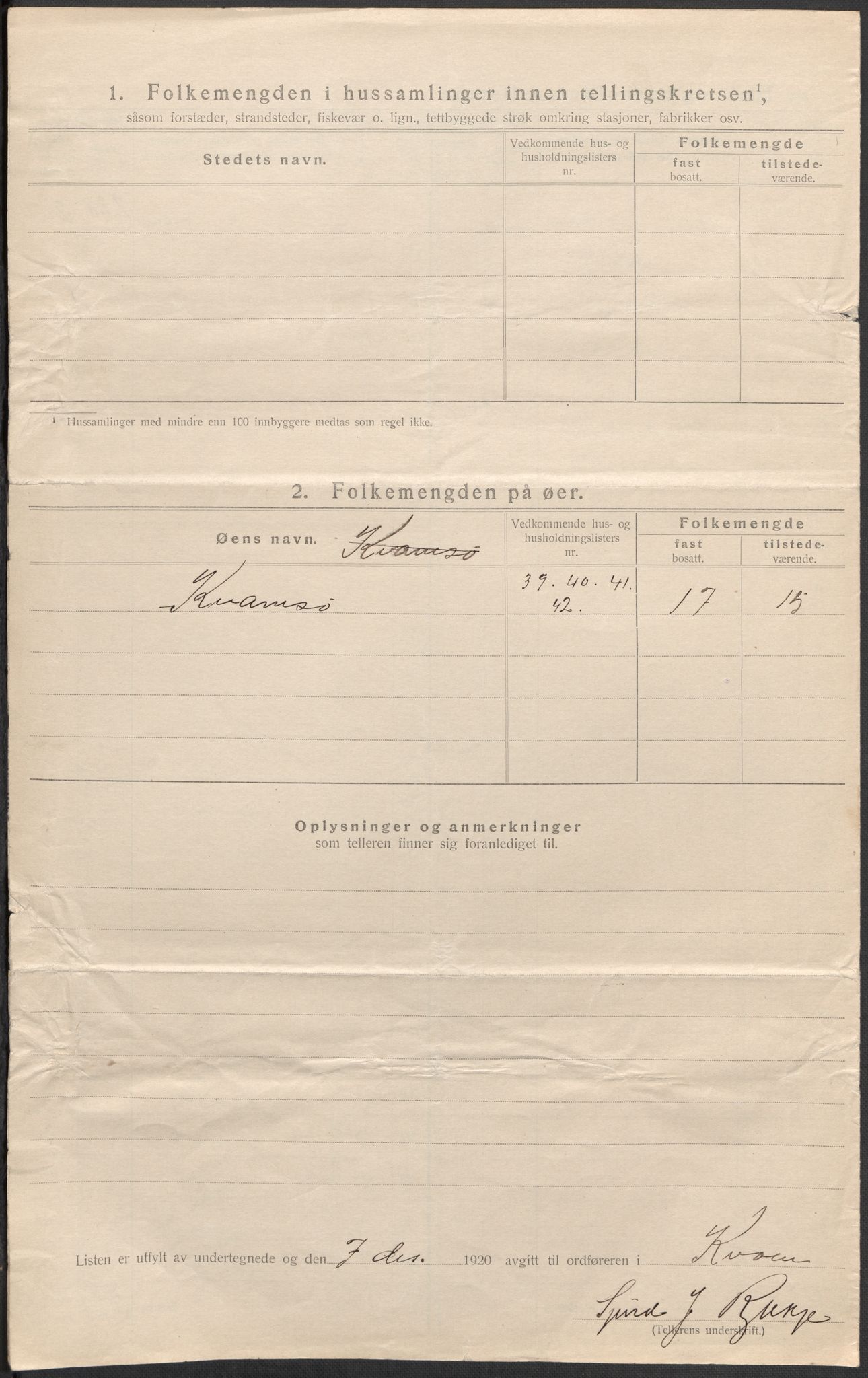 SAB, 1920 census for Kvam, 1920, p. 42
