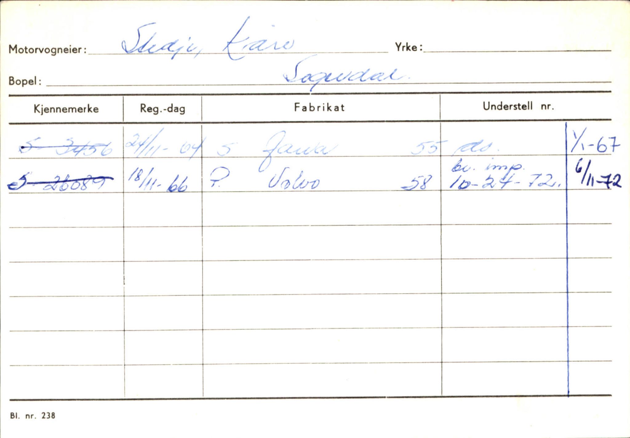 Statens vegvesen, Sogn og Fjordane vegkontor, AV/SAB-A-5301/4/F/L0124: Eigarregister Sogndal A-U, 1945-1975, p. 2427