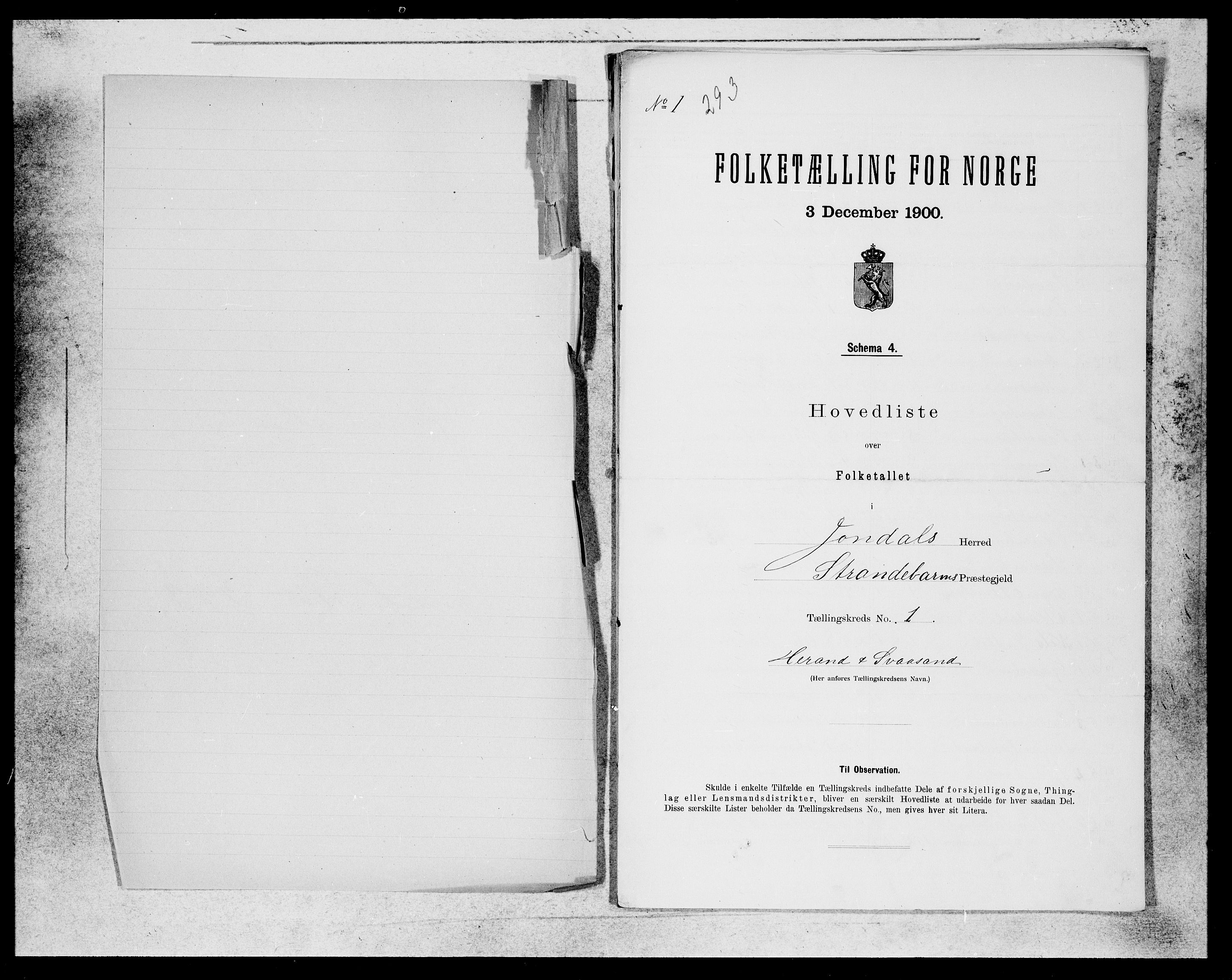 SAB, 1900 census for Jondal, 1900, p. 1