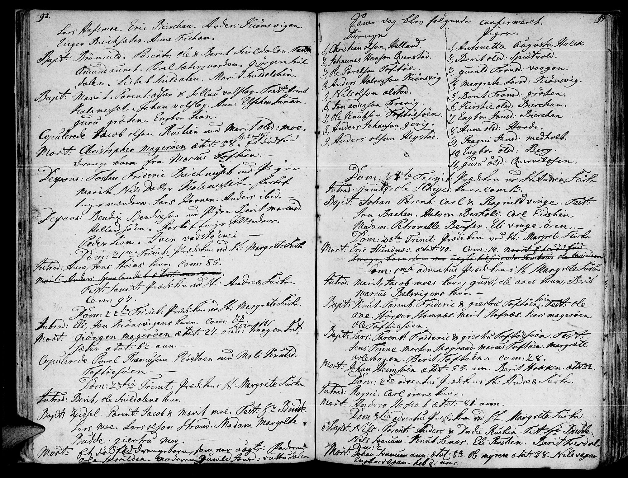 Ministerialprotokoller, klokkerbøker og fødselsregistre - Sør-Trøndelag, SAT/A-1456/630/L0489: Parish register (official) no. 630A02, 1757-1794, p. 98-99