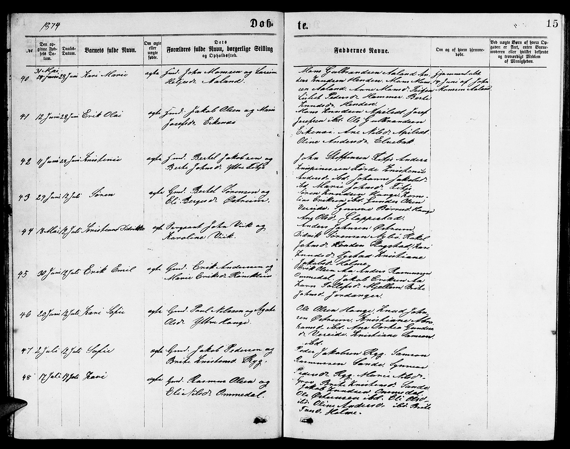 Gloppen sokneprestembete, SAB/A-80101/H/Hab/Habb/L0001: Parish register (copy) no. B 1, 1872-1888, p. 15