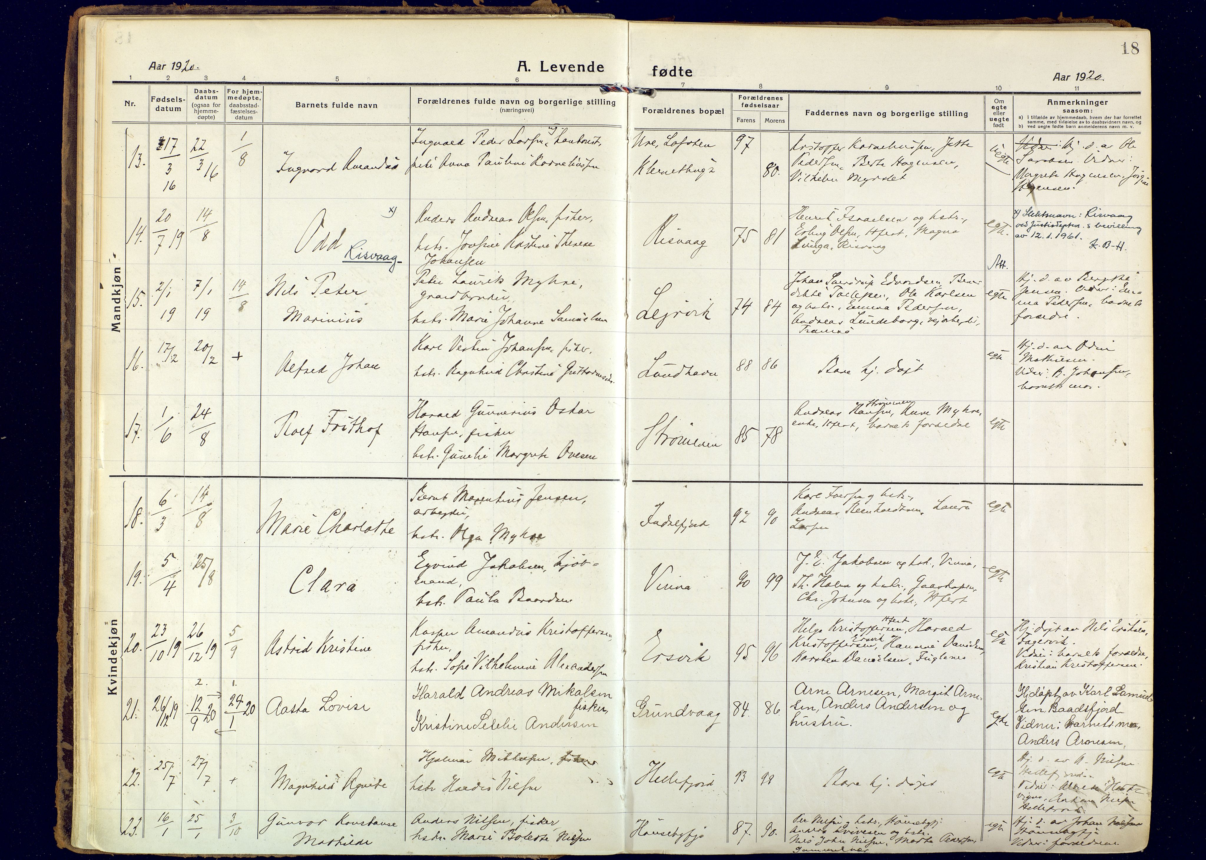 Hammerfest sokneprestkontor, AV/SATØ-S-1347/H/Ha/L0018.kirke: Parish register (official) no. 18, 1918-1933, p. 18