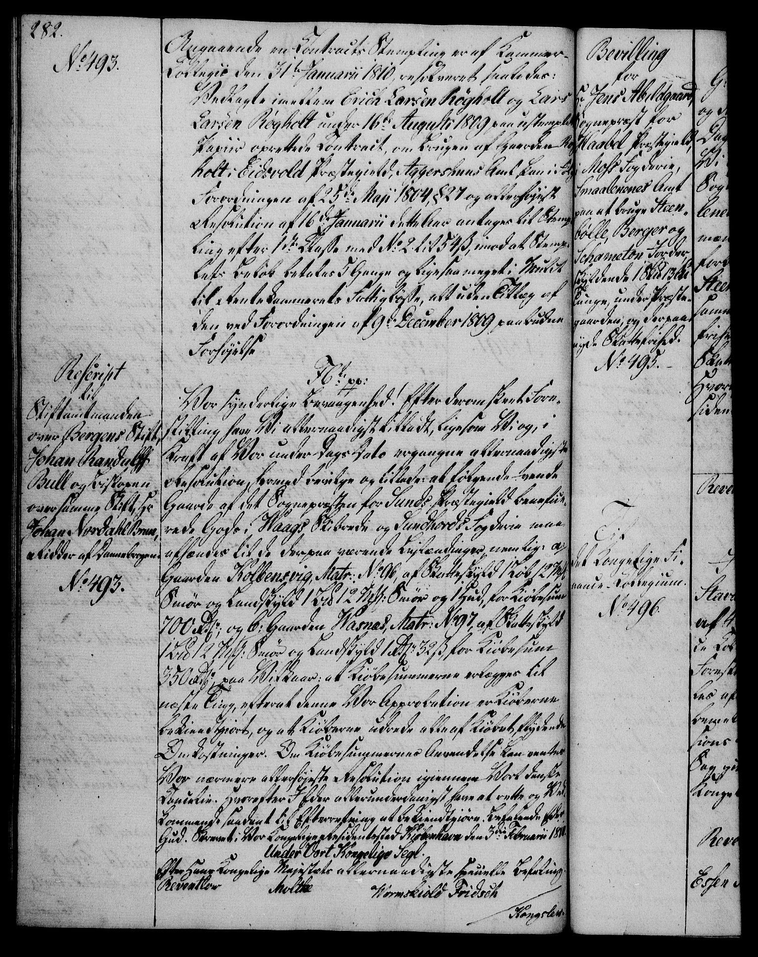 Rentekammeret, Kammerkanselliet, RA/EA-3111/G/Gg/Gga/L0019: Norsk ekspedisjonsprotokoll med register (merket RK 53.19), 1807-1810, p. 282
