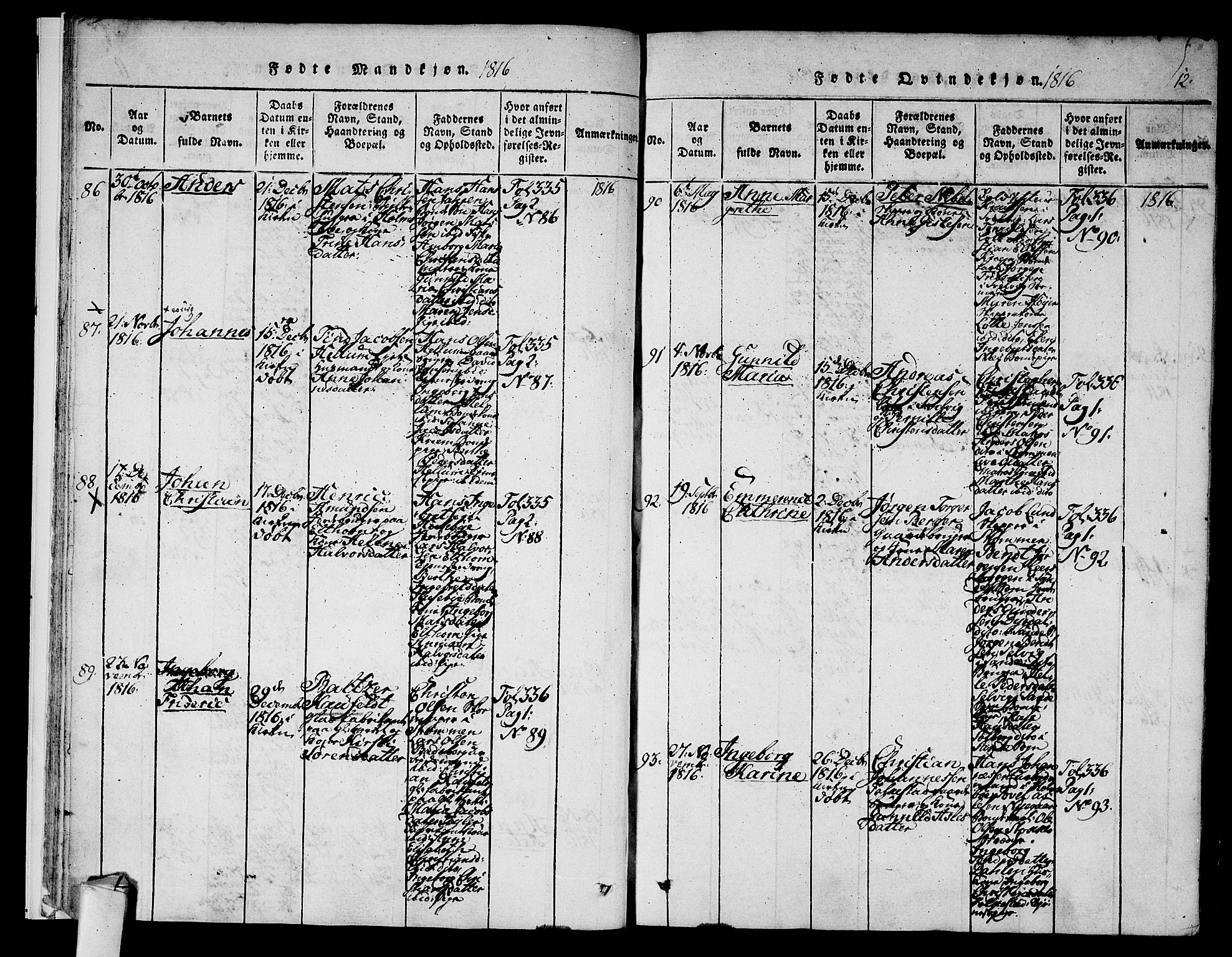 Hurum kirkebøker, AV/SAKO-A-229/F/Fa/L0009: Parish register (official) no. 9, 1816-1826, p. 12