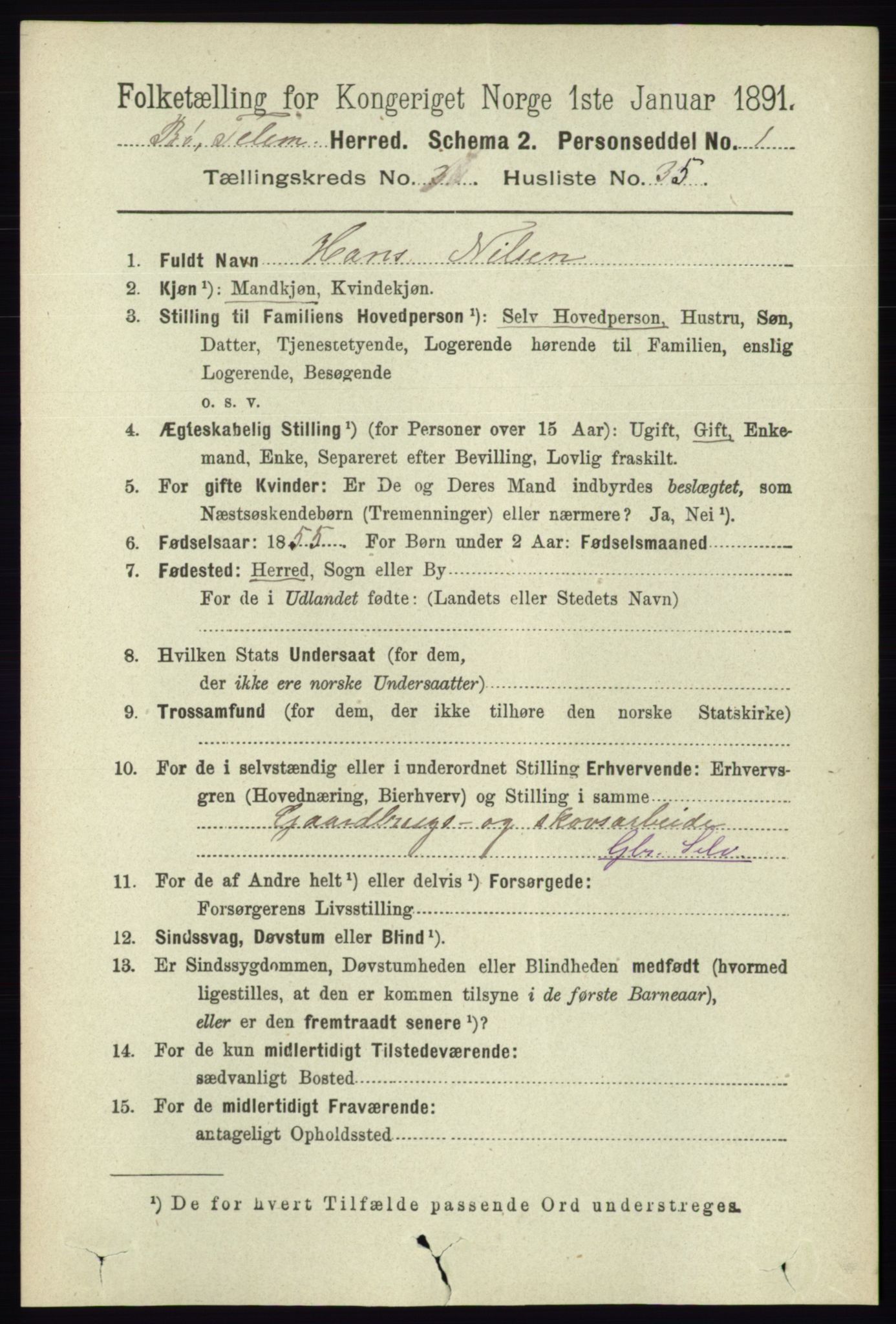 RA, 1891 census for 0821 Bø, 1891, p. 1192