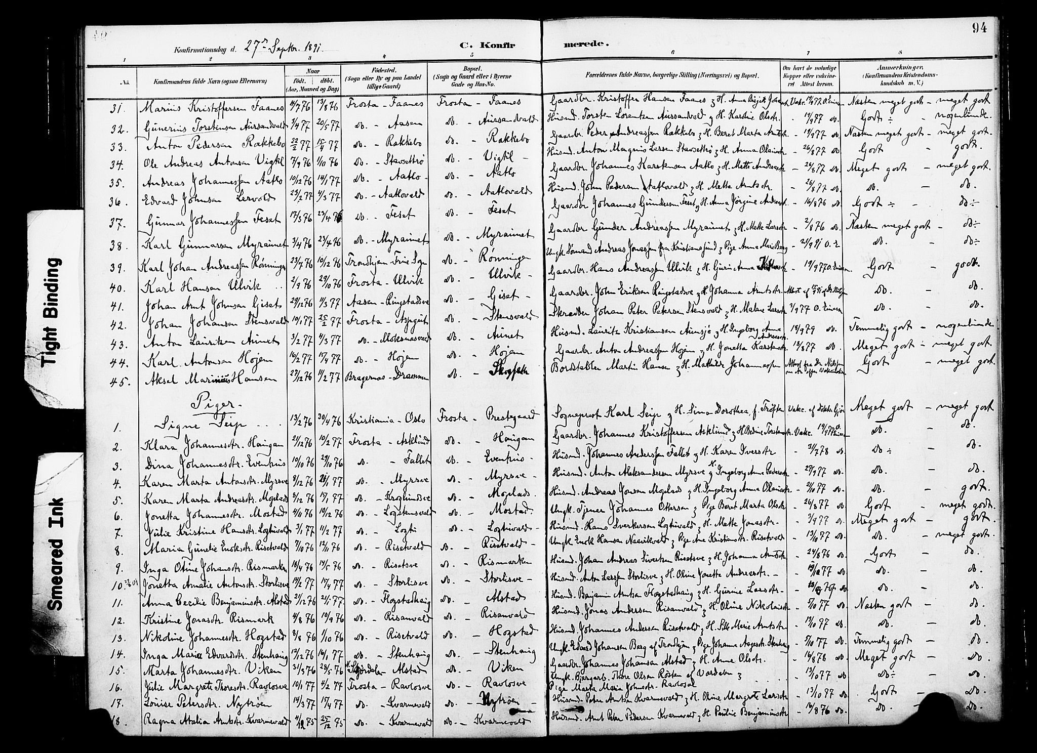 Ministerialprotokoller, klokkerbøker og fødselsregistre - Nord-Trøndelag, SAT/A-1458/713/L0121: Parish register (official) no. 713A10, 1888-1898, p. 94