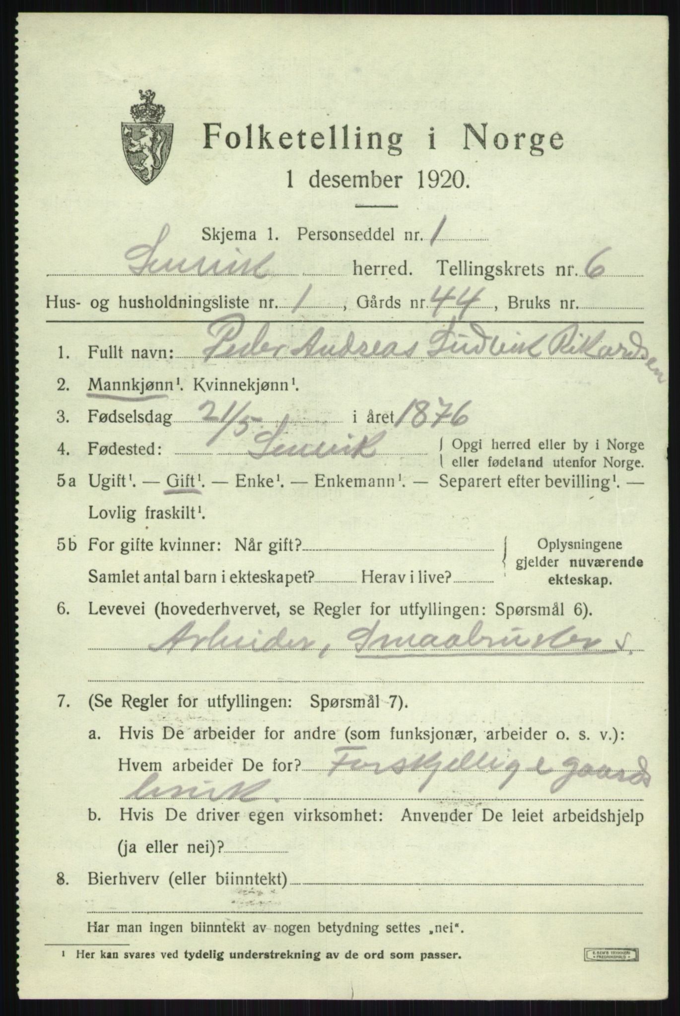 SATØ, 1920 census for Lenvik, 1920, p. 7828