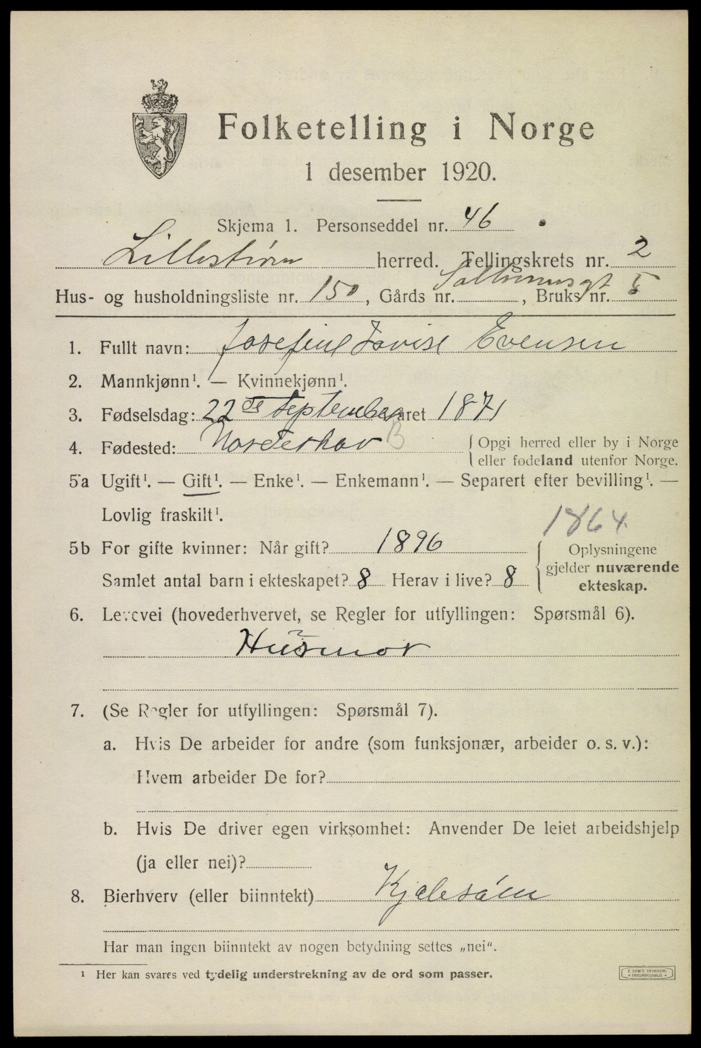 SAO, 1920 census for Lillestrøm, 1920, p. 7456