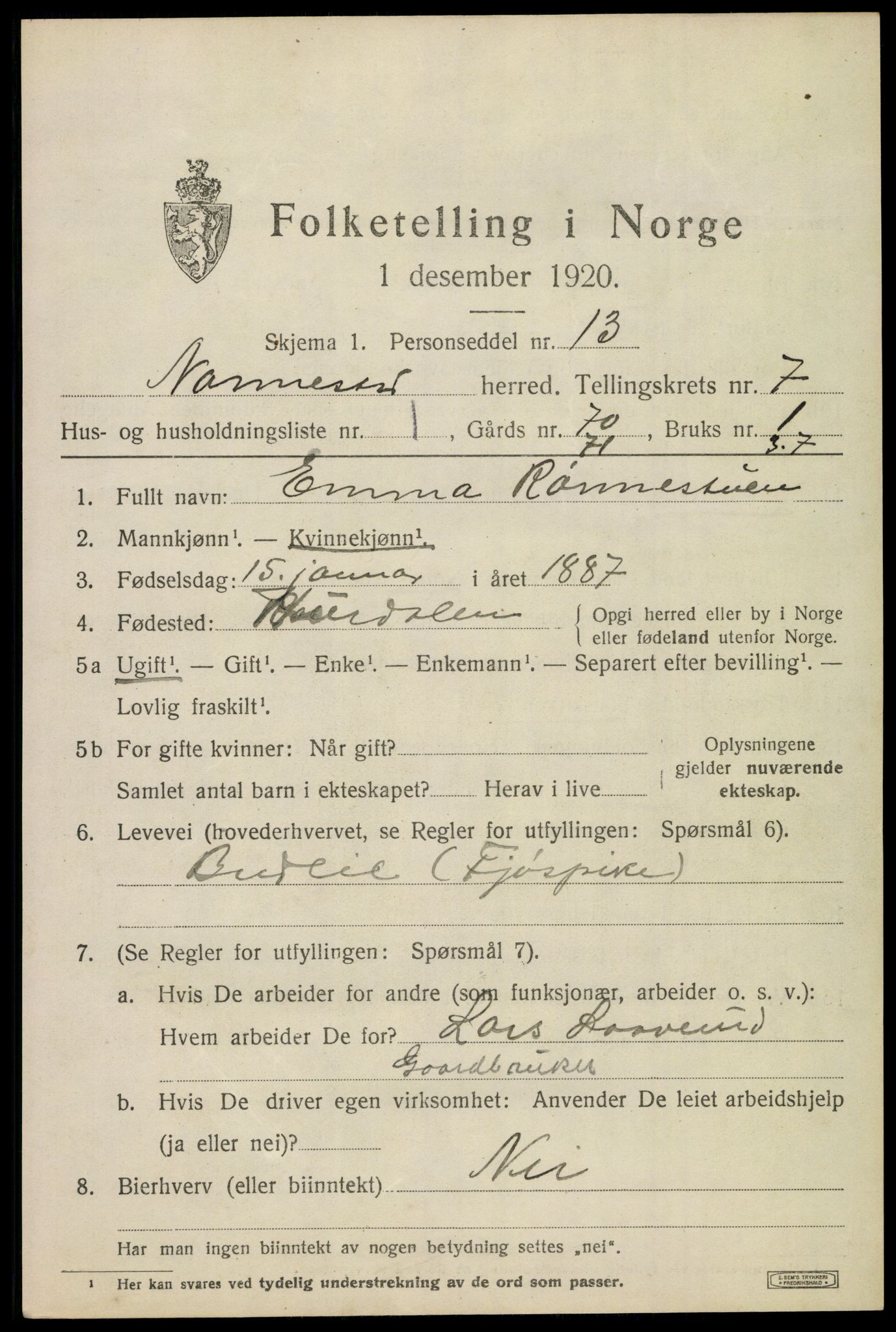 SAO, 1920 census for Nannestad, 1920, p. 8608