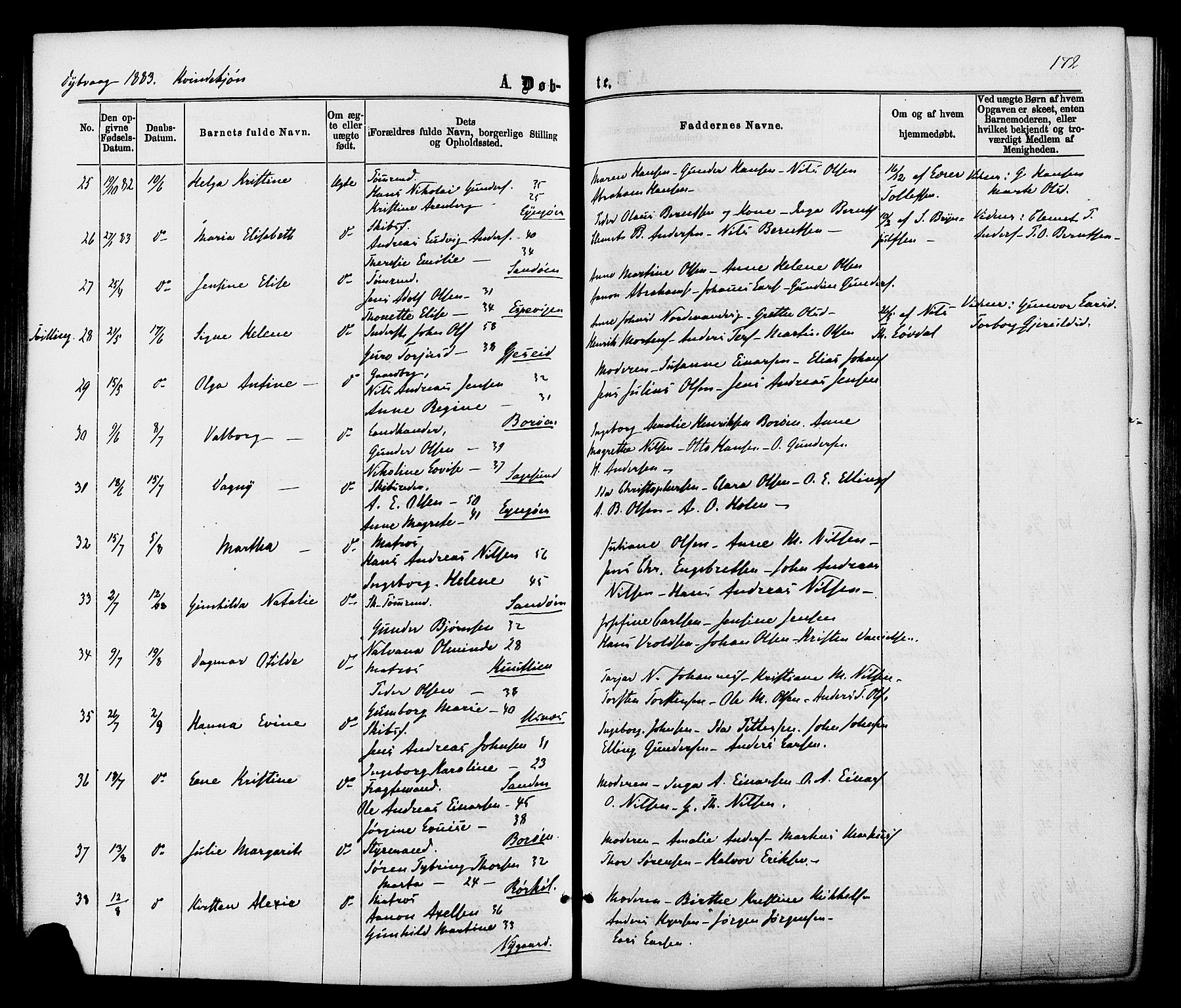 Dypvåg sokneprestkontor, SAK/1111-0007/F/Fa/Faa/L0007: Parish register (official) no. A 7/ 1, 1872-1884, p. 172