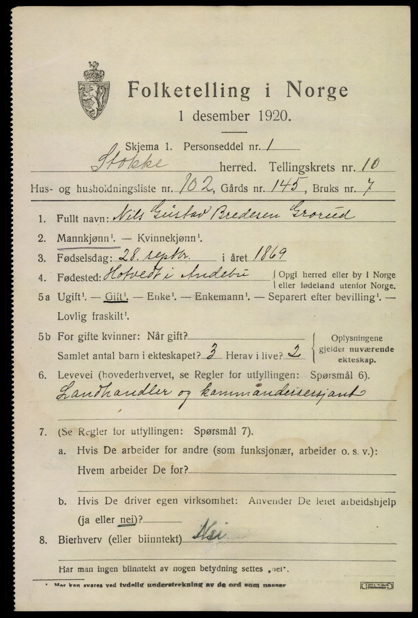 SAKO, 1920 census for Stokke, 1920, p. 12246