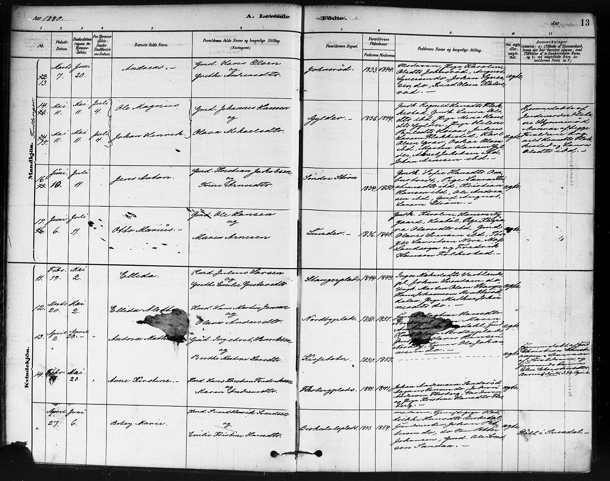 Våler prestekontor Kirkebøker, AV/SAO-A-11083/F/Fa/L0010: Parish register (official) no. I 10, 1878-1896, p. 13