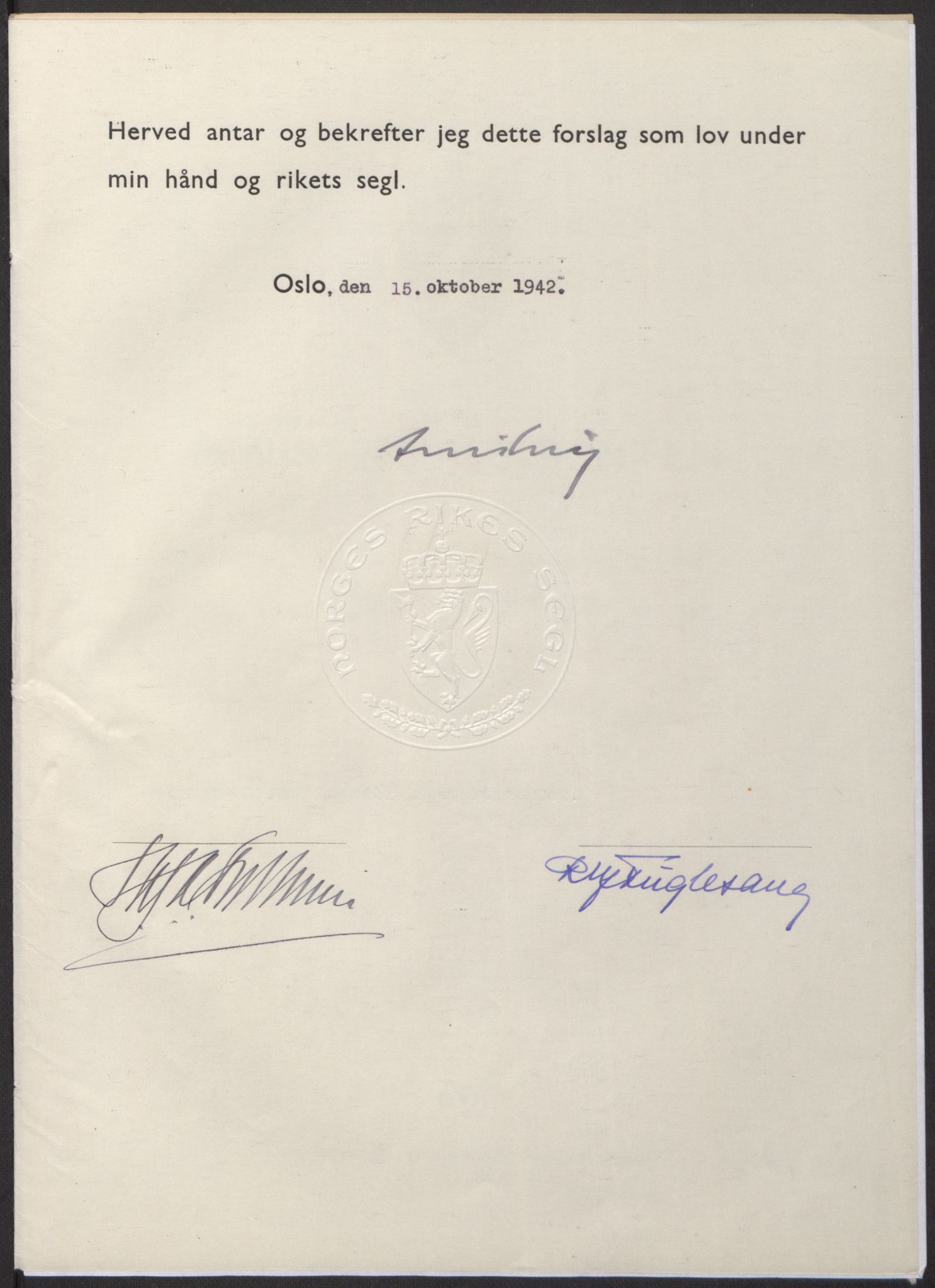 NS-administrasjonen 1940-1945 (Statsrådsekretariatet, de kommisariske statsråder mm), RA/S-4279/D/Db/L0098: Lover II, 1942, p. 425