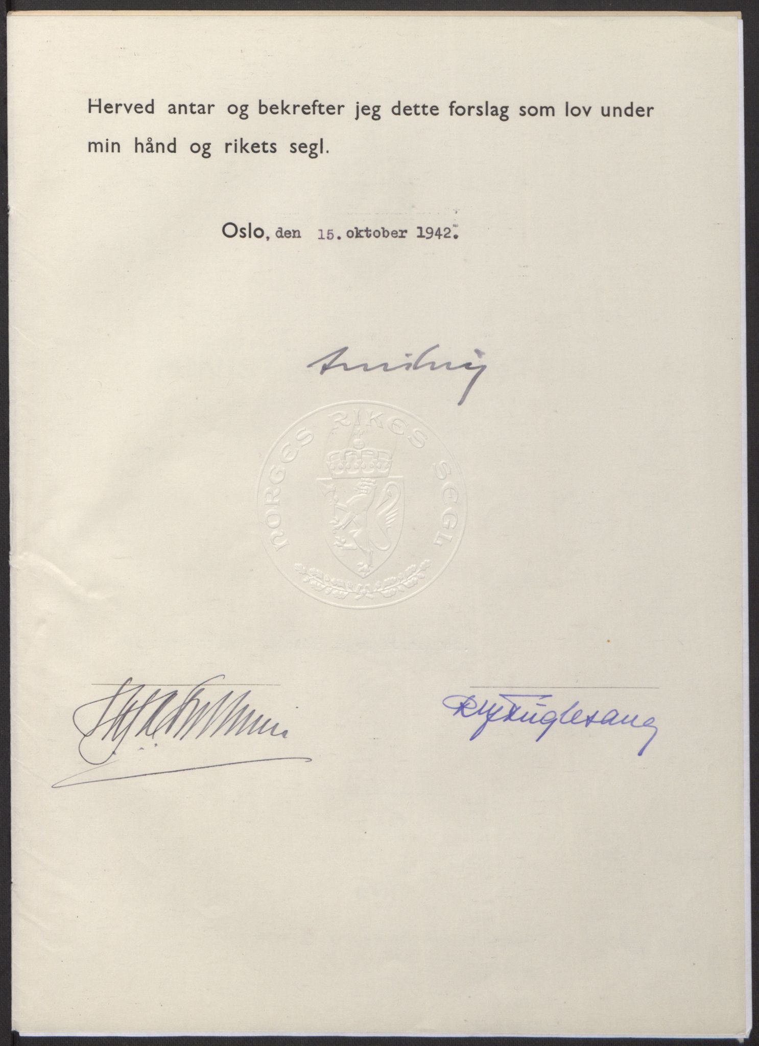 NS-administrasjonen 1940-1945 (Statsrådsekretariatet, de kommisariske statsråder mm), AV/RA-S-4279/D/Db/L0098: Lover II, 1942, p. 425