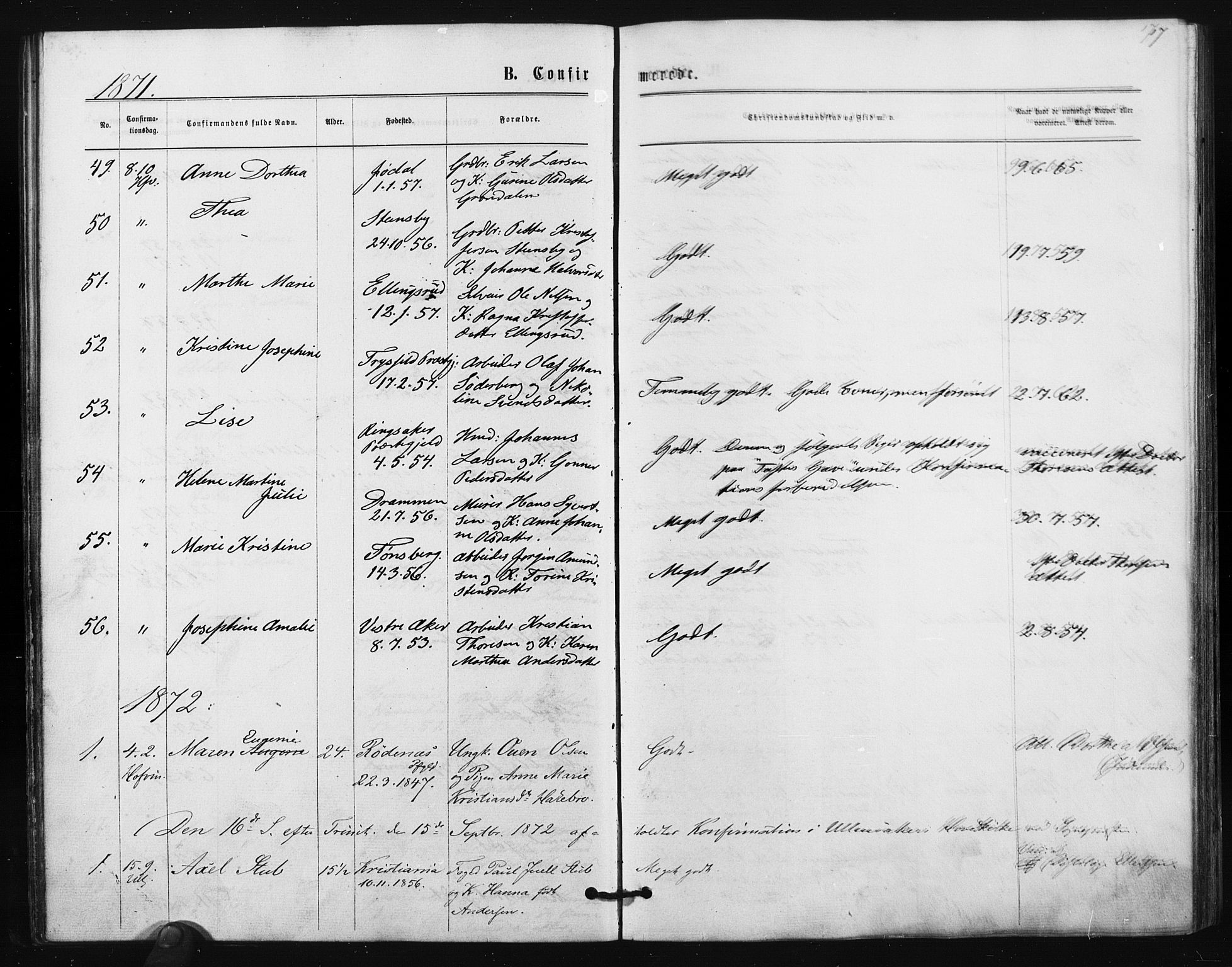 Ullensaker prestekontor Kirkebøker, AV/SAO-A-10236a/F/Fa/L0017: Parish register (official) no. I 17, 1871-1875, p. 17