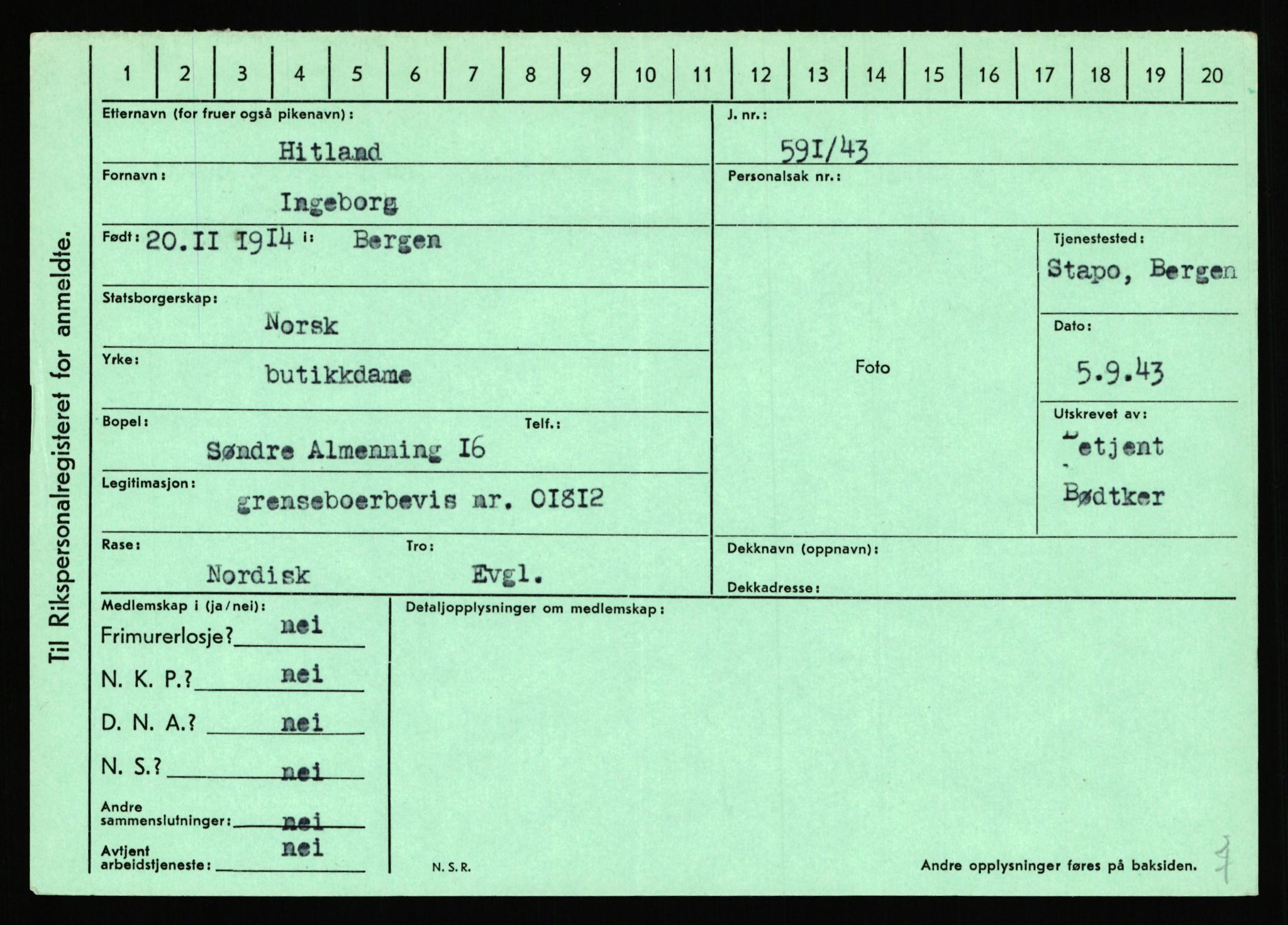 Statspolitiet - Hovedkontoret / Osloavdelingen, AV/RA-S-1329/C/Ca/L0006: Hanche - Hokstvedt, 1943-1945, p. 4366