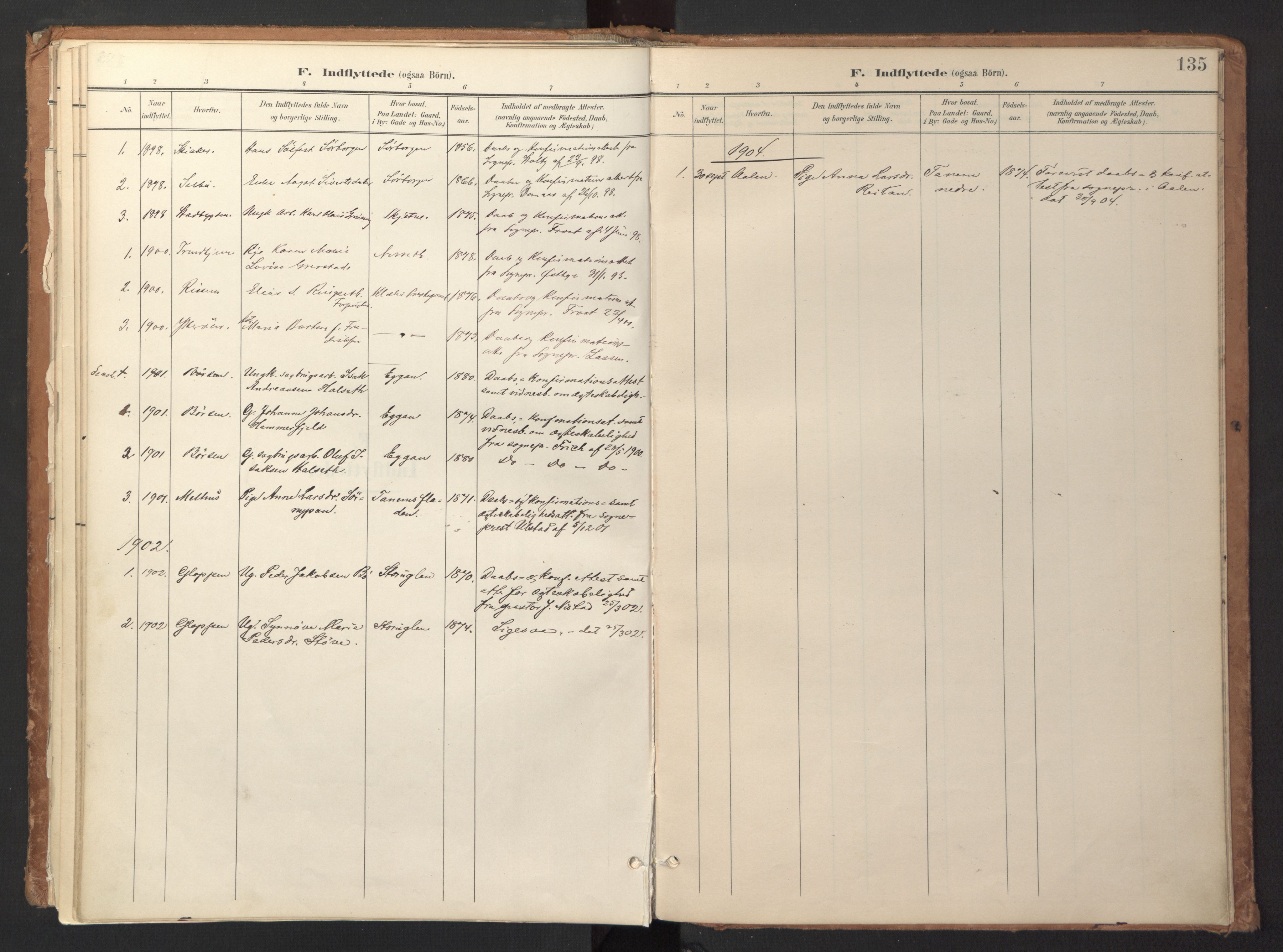 Ministerialprotokoller, klokkerbøker og fødselsregistre - Sør-Trøndelag, SAT/A-1456/618/L0448: Parish register (official) no. 618A11, 1898-1916, p. 135