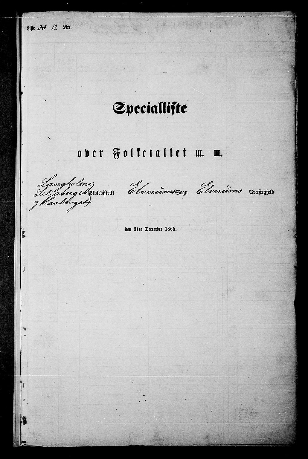 RA, 1865 census for Elverum, 1865, p. 255