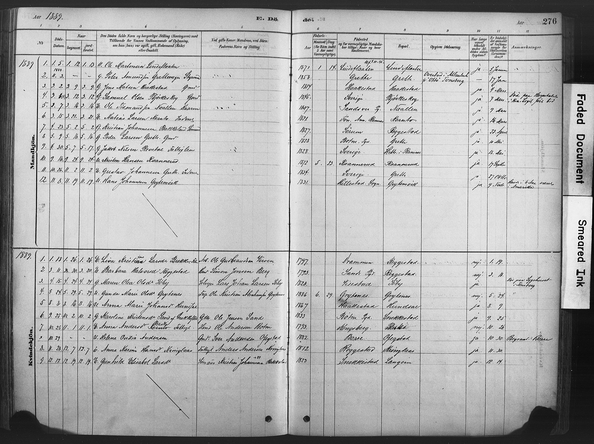 Våle kirkebøker, SAKO/A-334/F/Fa/L0011: Parish register (official) no. I 11, 1878-1906, p. 276