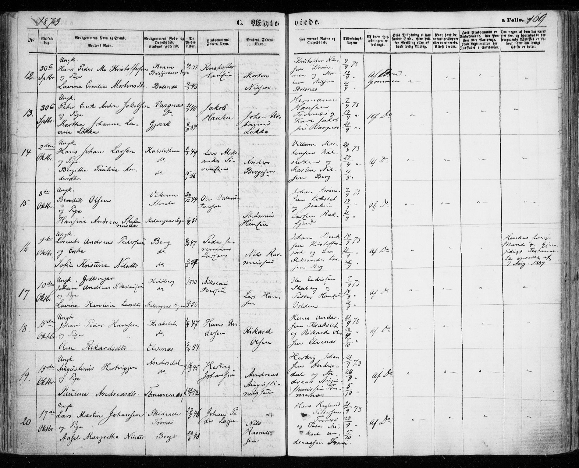 Tromsøysund sokneprestkontor, SATØ/S-1304/G/Ga/L0002kirke: Parish register (official) no. 2, 1867-1875, p. 169