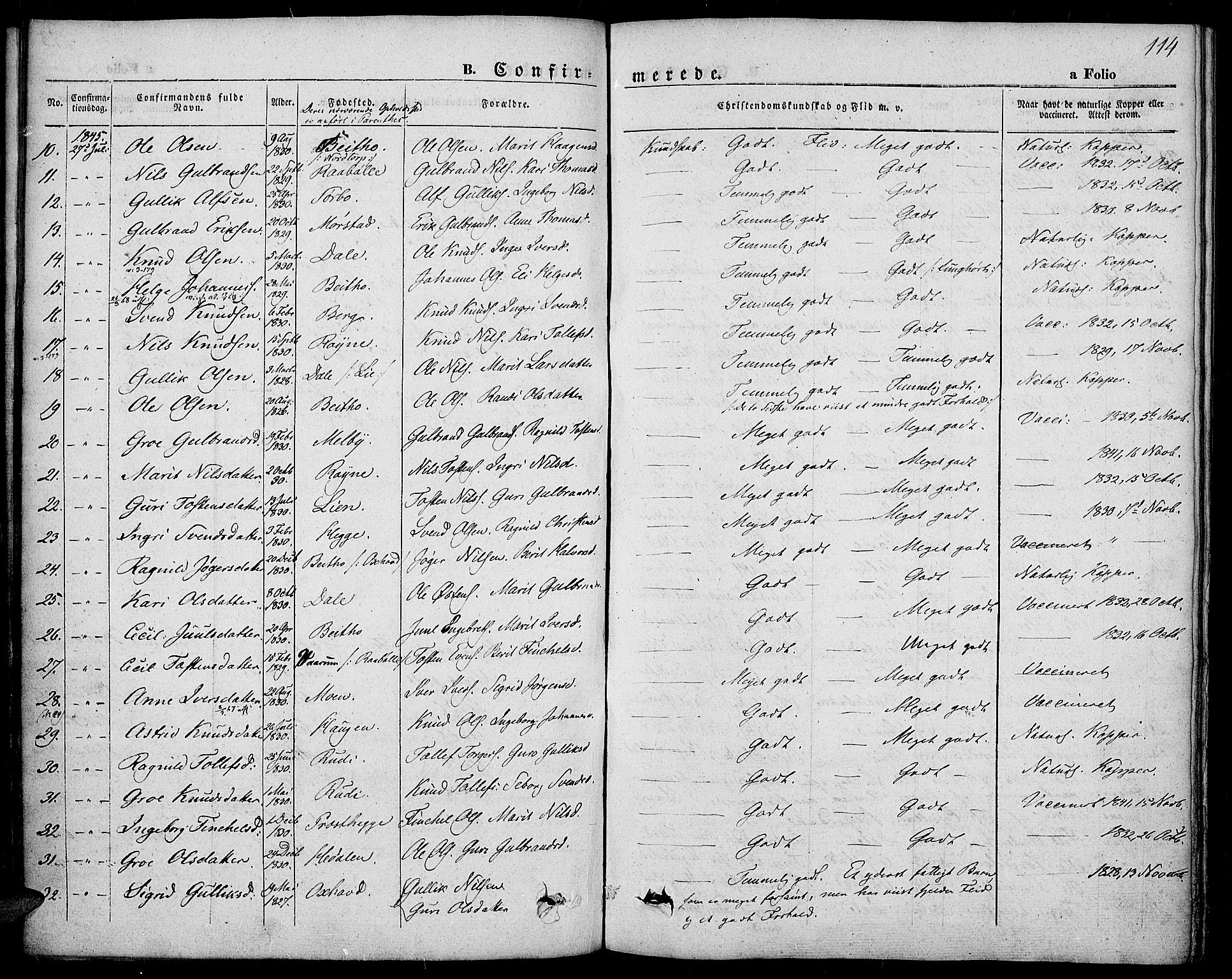 Slidre prestekontor, SAH/PREST-134/H/Ha/Haa/L0004: Parish register (official) no. 4, 1831-1848, p. 114