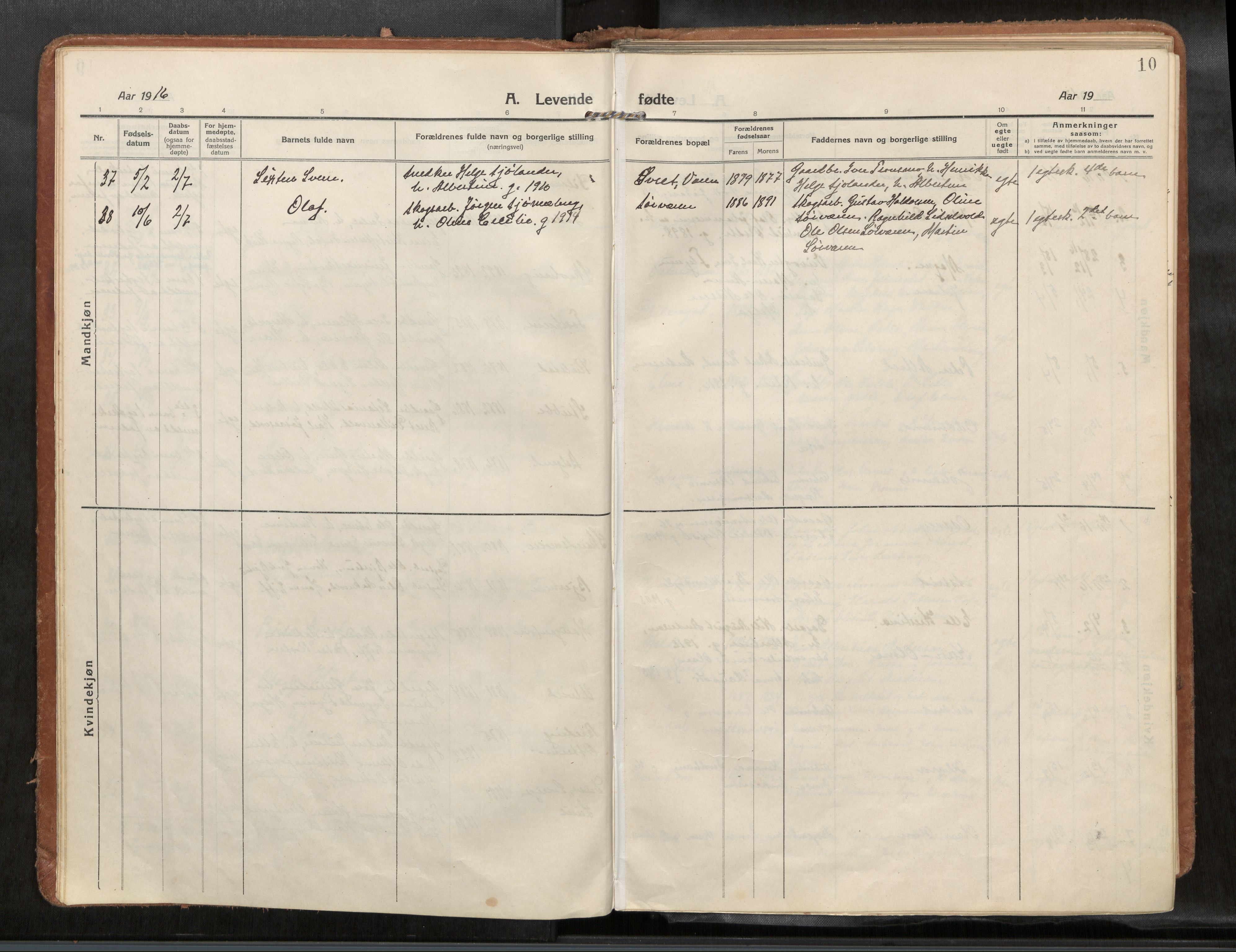 Verdal sokneprestkontor, SAT/A-1156/2/H/Haa/L0004: Parish register (official) no. 4, 1916-1928, p. 10